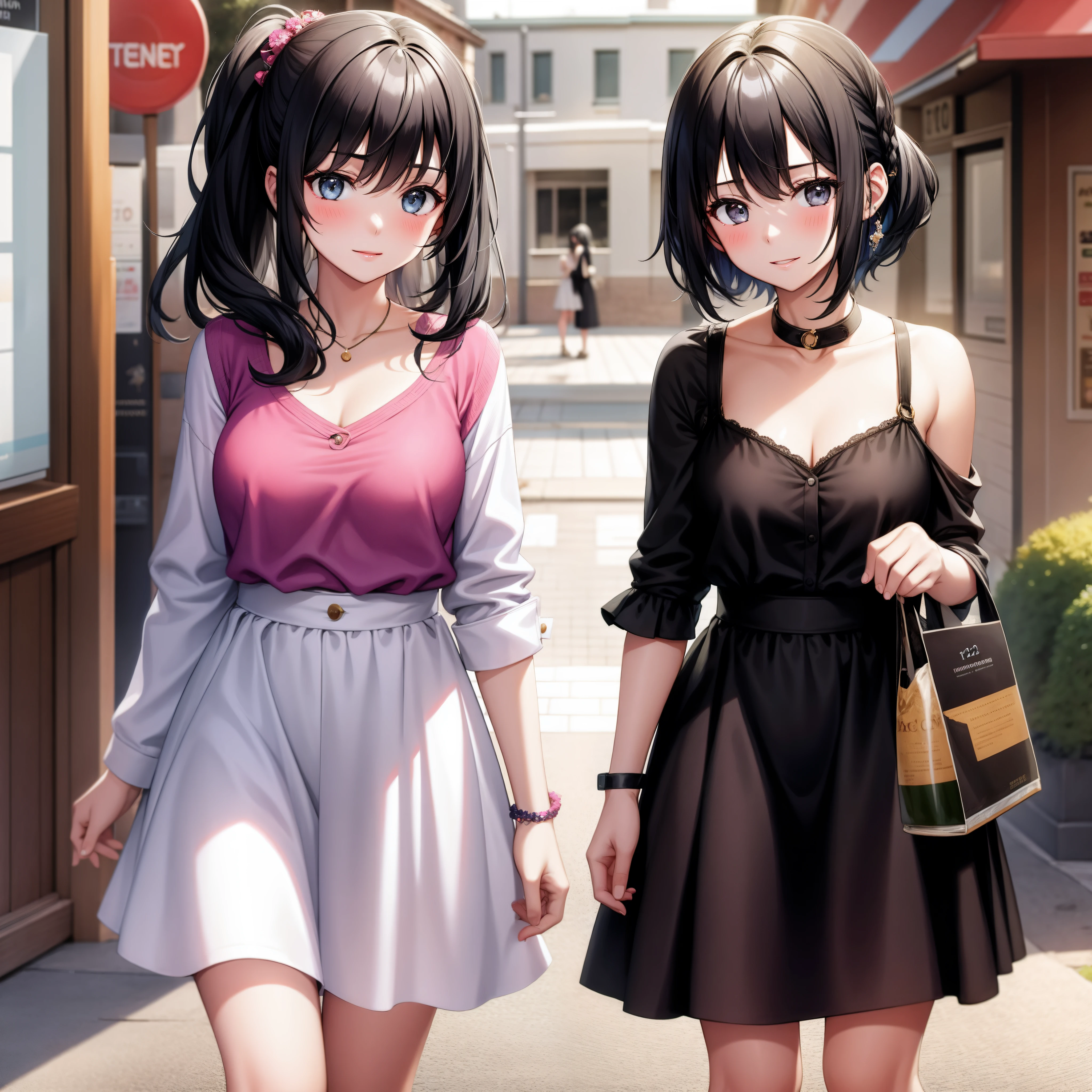 (anime style, two girls:1.2, friends:1.2, black hair:1.2) celebrating birthday