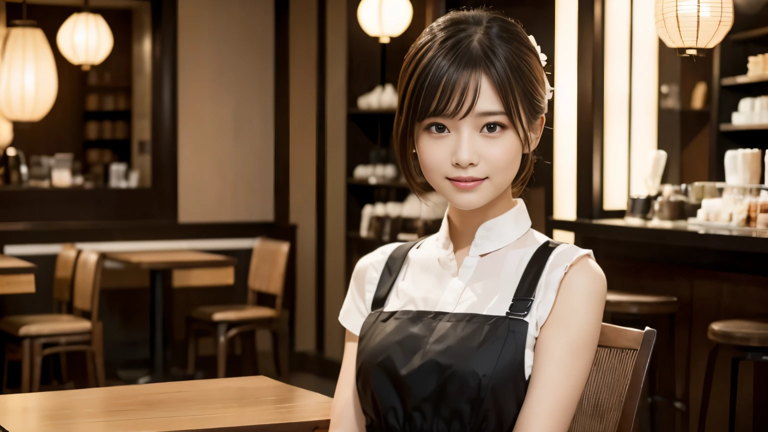 (((Cafe:1.3, Inside the store, Photographed from the front))), ((beauty salon model:1.3,Black and white bicolor dress, japanese woman, cute)), (clean, natural makeup), (highest quality, masterpiece:1.3, 超High resolution), (Super detailed, caustics), (realistic:1.4, RAW shooting), very detailed, High resolution, 16K resolution,neat clothes,CafeInside the storeで撮影
