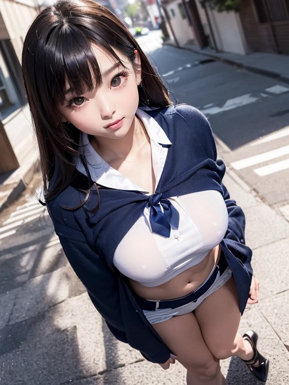 (masterpiece:1.2), super high quality, Japanese Girls, (Ultra-realistic), (Super Photography Style), One girl, ((whole body)),  Straight hair, (18-year-old), Stylish body, (Big Breasts), (Cute face), (((school uniform))), (((Focus on the thighs))), Standing on the street, Round eyes, (((black full coverage tights))), view from behind, smile, (((snow day))), She stands with her back to me, She doesn&#39;t wear a hat, 、((Boyfriend and girlfriend having sex in missionary position:1.5))、((Sexual pose:1.5))、((Spread legs POV:1.5))、((Breasts exposed:1.5))、((A thin layer of sweat:1.5))、((Insert your into your:1.5))