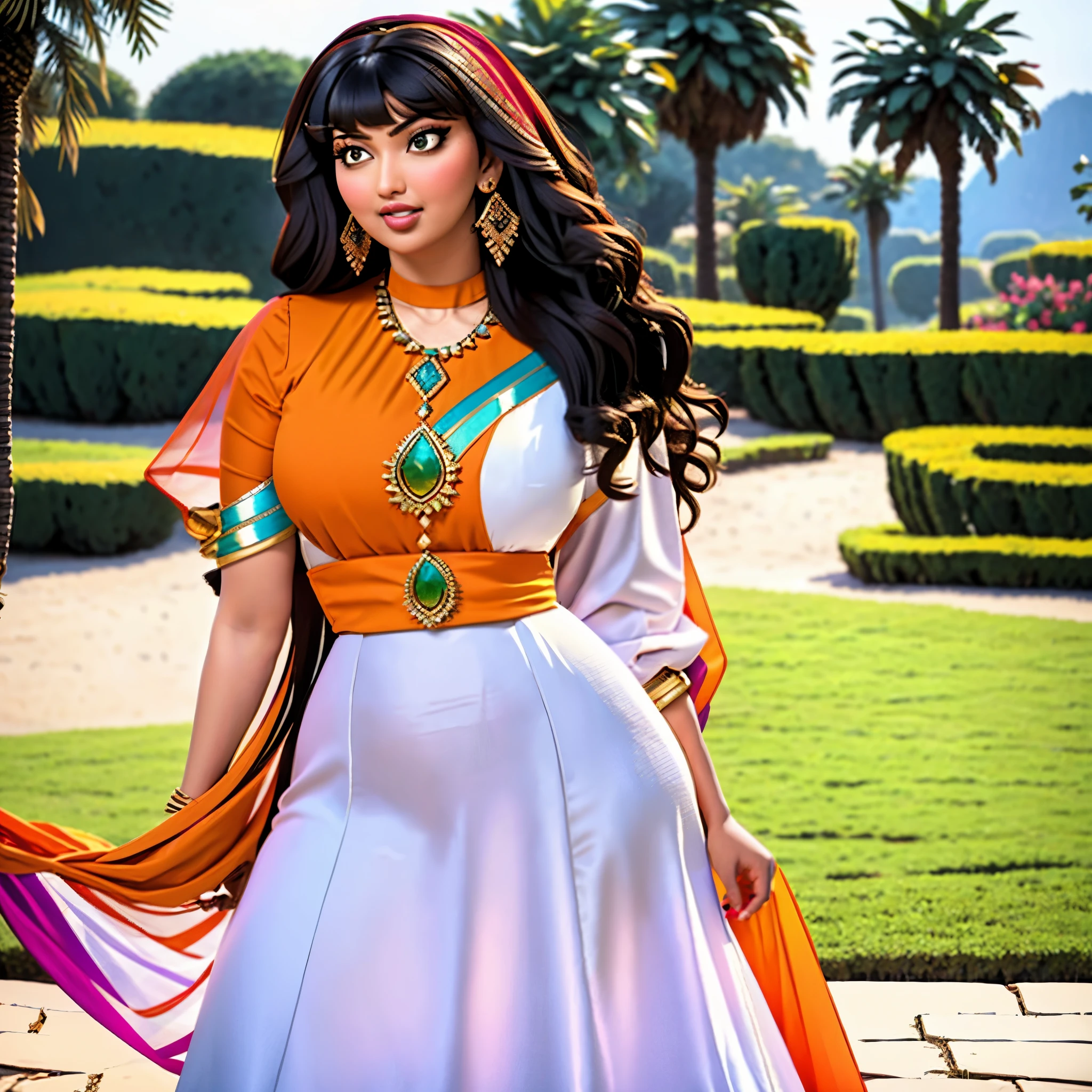 4k, beautiful, pretty face, , young, 20s, (masterpiece:1.2), (best quality:1.2), (tiny waist:1.3), wide hips, necklace, perfect eyes, White eyes, white pupils, perfect face, perfect lighting, (shy:1.2), introvert, looking away, blush, (1girl) , black hair, violet outfit, (straight hair), wide mouth, thick lips, india, Hinduism, indian clothes, a close up portrait photo of beautiful Ayesha Takia , Ayesha Takia , black hair, violet and white dress, orange clothes, white clothes, green clothes, indian flag dress, a woman in a sari posing for a picture in a park, sexy movie photo, sexy girl with dark complexion, indian super model, indian goddess, provocative indian, sexy girl, her belly button is exposed, she has a jiggly fat round belly, very attractive and beautiful, desi, curvaceous. detailed expression, tummy, curves!!, seductive lady