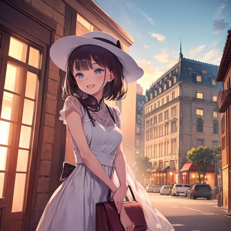 masterpiece, highest quality、Medium wide shot、cowboy shot、1. A woman with beautiful eyes、laughing、Hotel、Hotels、