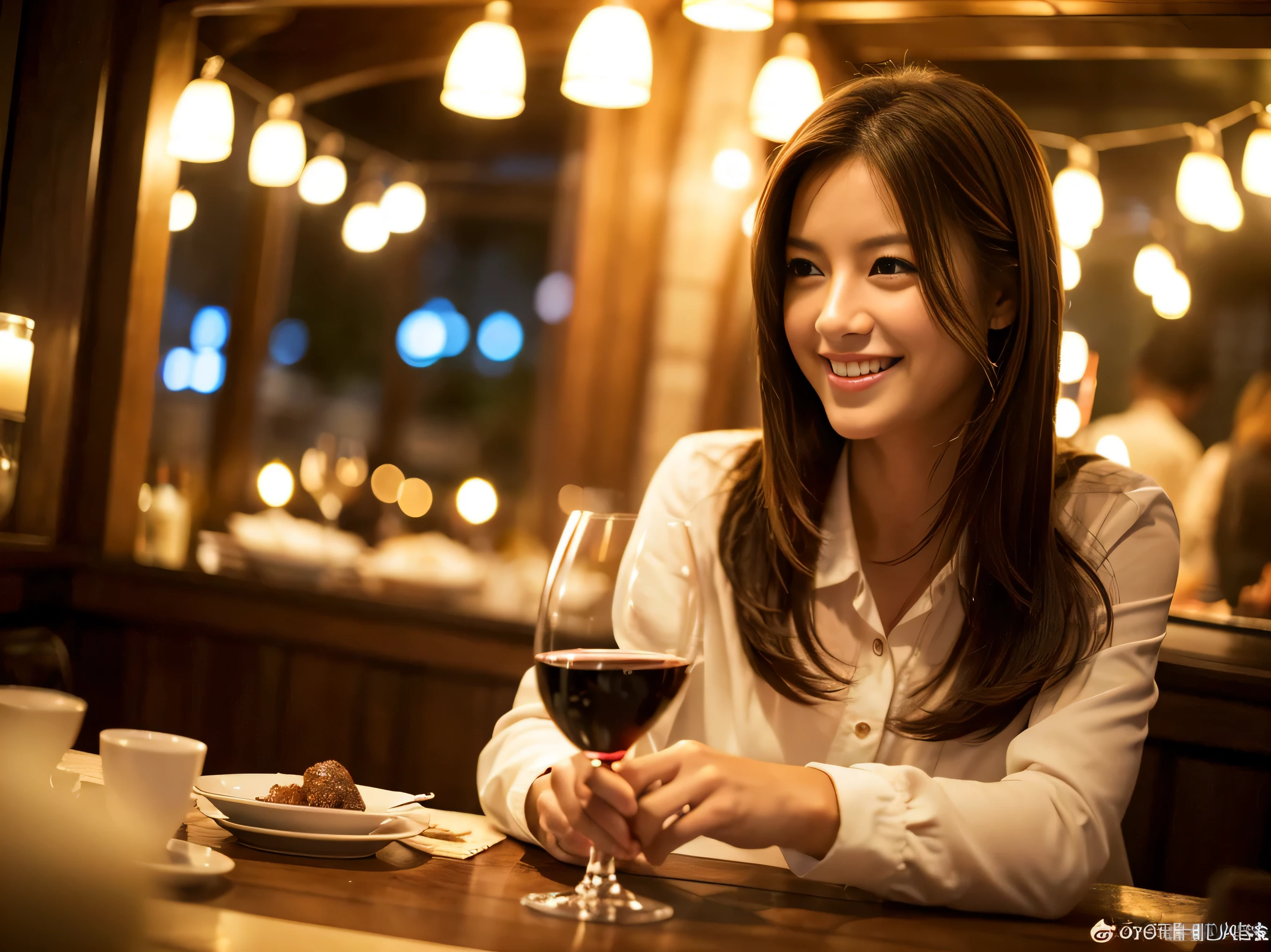((highest quality、8K、masterpiece:1.3))、sharp focus:1.2、beautiful woman perfect body:1.4、slim abs:1.2、((Bob Hale、straight hair:1.2))、(to be born, highest quality, masterpiece:1.5), (realistic, intricate details:1.2), ultra high resolution, confused,bright image、2 Wine Beauties, beautiful face, blue eyes, fine eyes, symmetrical eyes, light shines on your face, blush your nose, short hair,Spectacular view of the sunset sky and clouds、Amazing mountain views、A bright smile、A lovely woman with a smile、The woman&#39;s face is bright、fox face、lady、Wine Party、hors d'oeuvre、Italian food、2 beauties、brown hair、shortcut、long sleeve shirt、winter fashion、dress、Japanese、Englishman、Dutch、German、Belgian、Italian、French,Wine bottle、hors d'oeuvre、Champagne、sparkling wine、Pretty Woman 1, (slim face), (Because I&#39;m slender), (brown hair), (shortcut), cheeks turn a little red, (42 years old), 39 years old, attractive beauty、, A beautiful and detailed night view spreads out outside the window.........., restaurant, sitting in a wine glass, At night, in a prominent place (from the waist up) nova frog style, actress, model, Upper body, White wine, slim, wine glass, very beautiful night view, wine glass placed in the middle, Smile, (smile: 1.15), beautiful fine eyes, Depth f/2,saturation, high contrast, strong light and shadow,moist body:1.5、3D texture、delicate eyes、brown hair、The hair is very shiny、