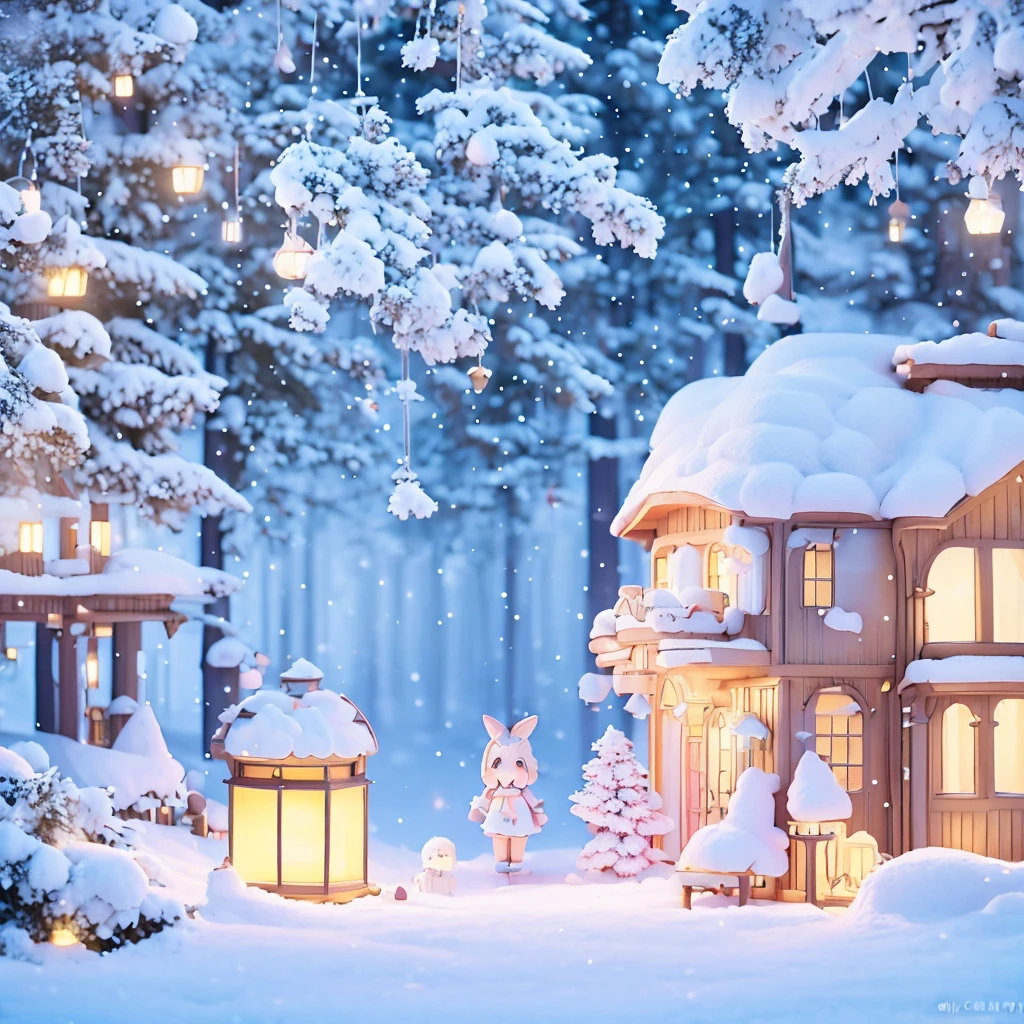 (1girl),animated girl sitting on a bench in the snow with a lantern, winter concept art, 8K high quality detailed art, animated art wallpaper 8K, goddess of winter, eyes shining in vivid colors, elaborate and delicate ornaments and dresses, detailed drawing, vivid colors, high quality, airy, wonderful masterpiece, vivid colors, fine lines, (((quiet winter forest))), ((beast ears)), fluffy, winter forest, big eyes, fluffy clothes, fluffy scarf, snowstorm, snow leopard girl, white breath, snowflake, sitting, maiden sitting, poinsettia, big braided boots, , ,