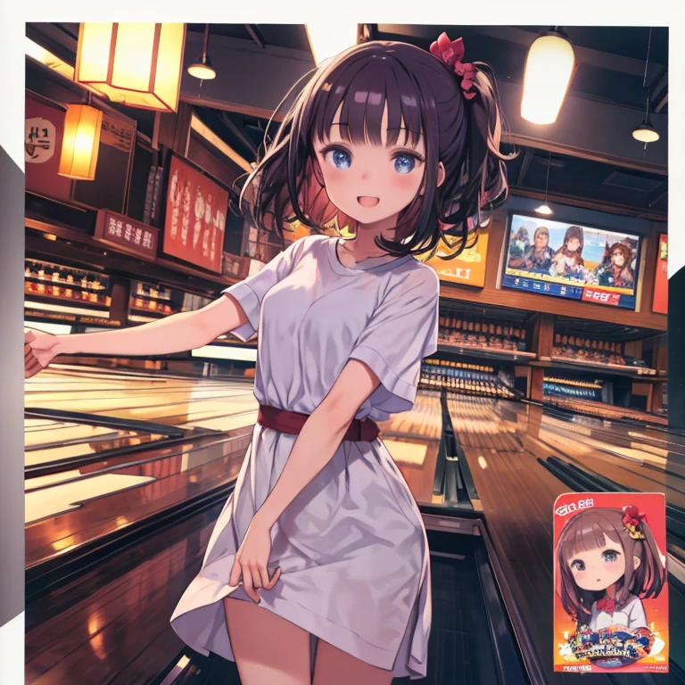 masterpiece, highest quality、Medium wide shot、cowboy shot、1. A girl with beautiful eyes、laughing、Bowling、bowling、