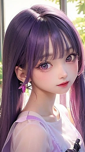 small face、 (alone:1.5,)Super detailed,bright colors, very beautiful detailed anime face and eyes, look straight,  shiny_skin,girl, (((rainbow colored hair, colorful hair, Half red、Half purple hair: 1.2))), 、shiny hair, delicate beautiful face, blush、Glasses、(turquoise eyes), , Valletta, earrings,、flower garden、sunset、(（(See-through、Stylish leotards、Lace mini skirt,Translucent shirt)))、（twin tails）、smile、happy face、face dyed red、cheerful pose、dynamic、