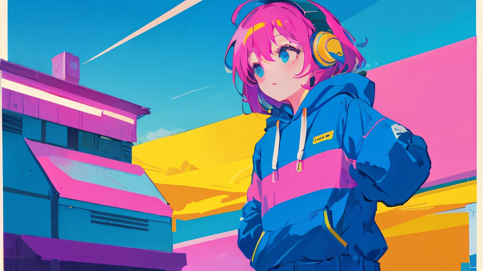 city pop hoodie girl headphone 80's style