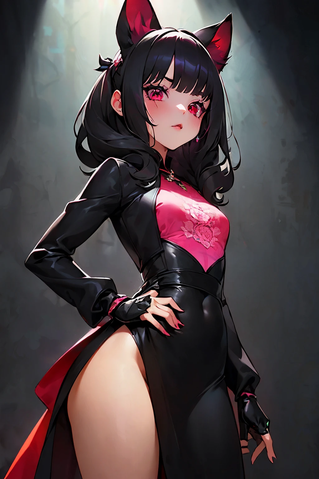 ,((long hair slightly wavy slightly past the shoulders, black bangs, small black pigtails on the sides, cute cat ears, beautiful thin red eyes,)),(obra maestra:1.2), Mejor calidad, (illustration:1.2),Enfoque ocular,(Resplandor magistralmente elaborado:1.3), (ultra detallado), hiper detalles, (delicado detallado), (Detalles intrincados), (cinematic light, Mejor calidad Backlights), clear line,Only women,(miedo,pesadilla,strain,suspenso,Asesinato), Only women, Cuerpo perfecto, (1 chica), (Cabello bioluminiscente brillante, brillantes ojos rojos brillantes), (together drenched in blood),(ropa translucida:1.1), ojos bien abiertos,together, (dynamic:1.2), ((constituir)), alto contraste, (Better lighting, un extremadamente delicado y hermoso), ((cinematic light)), vistoso,((Pintura al pastel con Photoshop:1.1)), horror, (cinematic masterpiece), feroz, poderoso, salpicaduras de sangre, absolutamente llamativo, ((salpicaduras de sangre coloridas en el fondo, dulux,)), ((caustic)), dynamic angle,hermoso brillo detallado, (cautivador),(Intricate and detailed cinematic background),aterrador, fondo adornado, detailed magic circle, esquivar color, desenfoque de movimiento ligero, salpicadura de sangre, luz negra arremolinada alrededor del personaje, profundidad de campo,black light particles,(vidrio roto),magic circle, grotesque scene, (holy war action scene, intrincado campo de batalla),(Matanza:1.1), Lluvia roja, (lloviendo sangre)