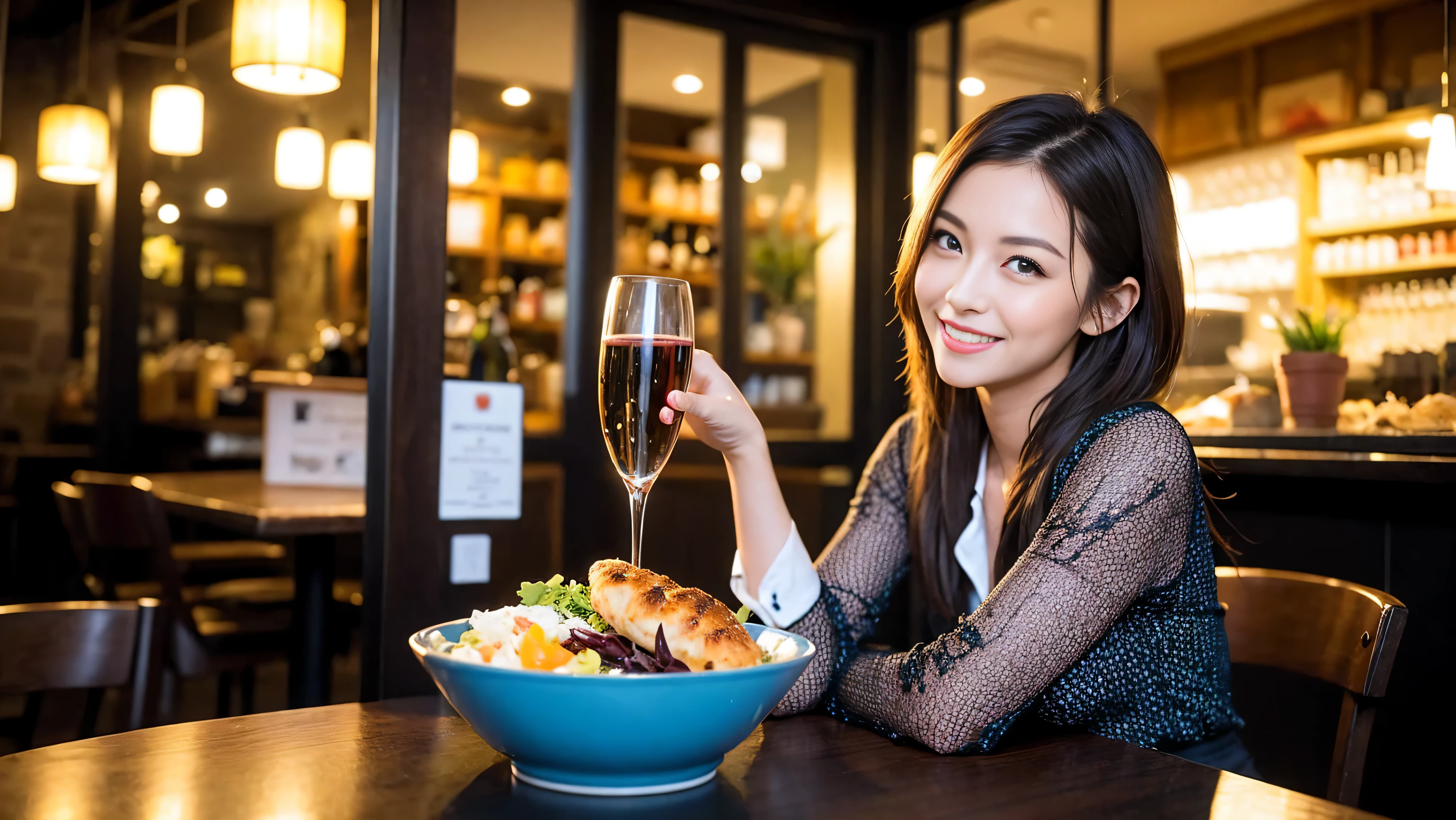 ((highest quality、8K、masterpiece:1.3))、sharp focus:1.2、beautiful woman perfect body:1.4、Slim body、((Bob Hale、straight hair:1.2))、(to be born, highest quality, masterpiece:1.5), (realistic, intricate details:1.2), ultra high resolution, confused,bright image、2 Wine Beauties, beautiful face, blue eyes, fine eyes, symmetrical eyes, light shines on your face, blush your nose, short hair,Spectacular view of the sunset sky and clouds、Amazing mountain views、A bright smile、A lovely woman with a smile、The woman&#39;s face is bright、fox face、lady、Wine Party、hors d'oeuvre、Italian food、2 beauties、brown hair、shortcut、long sleeve shirt、winter fashion、dress、Japanese、Englishman、Dutch、German、Belgian、Italian、French,Wine bottle、hors d'oeuvre、Champagne、sparkling wine、Pretty Woman 1, (slim face), (Because I&#39;m slender), (brown hair), (shortcut), cheeks turn a little red, (37 years old), 39 years old, attractive beauty、, A beautiful and detailed night view spreads out outside the window.........., restaurant, sitting in a wine glass, At night, in a prominent place (from the waist up) nova frog style, actress, model, Upper body, White wine, slim, wine glass, very beautiful night view, wine glass placed in the middle, Smile, (smile: 1.15), beautiful fine eyes, Depth f/2,saturation, high contrast, strong light and shadow,moist body:1.5、3D texture、delicate eyes、brown hair、The hair is very shiny、