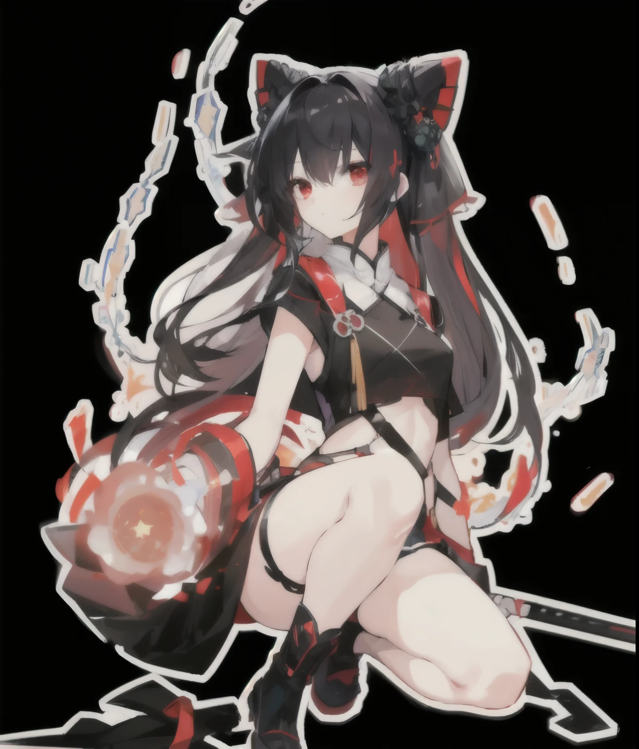 clear,clear,black,bright characters,,clear,red eyes,,bright characters,Lovely,Exploding Clothes Illustration,clear,night sky,lights,Many bright stars,A lot of meteors,red eyes,Two dimensions,top quality, masterpiece,hair accessories,Moderate, black和红色混合服裝,
