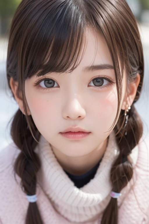 one girl, (a beauty girl, Delicate girl:1.3), (:1.3),
break, (Street view:1.2), (Winter clothes:1.2),
break, very fine resolution, (symmetrical eyes:1.3),
break, small breasts, brown eyes, parted bangs, brown hair, girl,
break, (Eye and face details:1.0), (get closer to the face, zoom in on the face, face focus:1.0),
break, (masterpiece, highest quality, super detailed, detailed face, 8K)、From above、earrings、twin tails、blush your cheeks、embarrassed expression、I'm embarrassed、