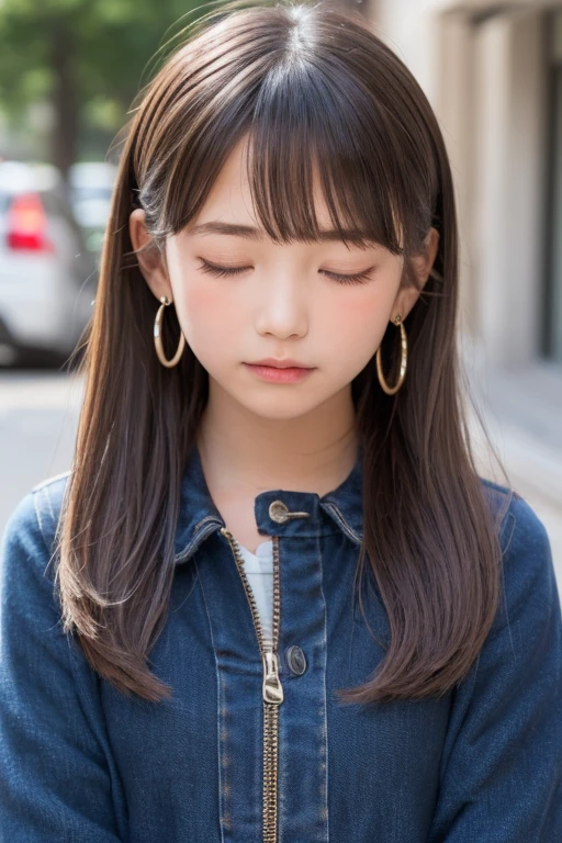 one girl, (a beauty girl, Delicate girl:1.3), (13 years old:1.3),
break, (Street view:1.2), (Winter clothes:1.2),
break, very fine resolution, (symmetrical eyes:1.3),
break, small breasts, brown eyes, parted bangs, brown hair, girl,
break, (Eye and face details:1.0), (get closer to the face, zoom in on the face, face focus:1.0),
break, (masterpiece, highest quality, super detailed, detailed face, 8K)、From above、earrings、twin tails、blush your cheeks、embarrassed expression、I'm embarrassed、((close your eyes:1.4))