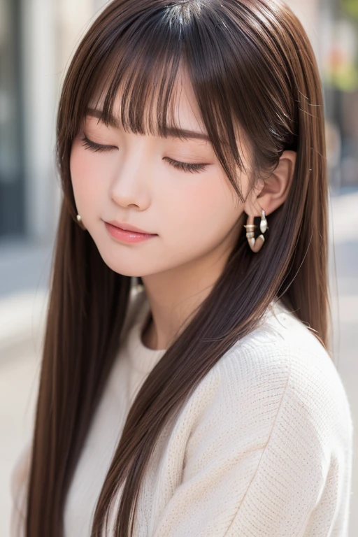 one girl, (a beauty girl, Delicate girl:1.3), (13 years old:1.3),
break, (Street view:1.2), (Winter clothes:1.2),
break, very fine resolution, (symmetrical eyes:1.3),
break, small breasts, brown eyes, parted bangs, brown hair, girl,
break, (Eye and face details:1.0), (get closer to the face, zoom in on the face, face focus:1.0),
break, (masterpiece, highest quality, super detailed, detailed face, 8K)、From above、earrings、twin tails、blush your cheeks、embarrassed expression、I'm embarrassed、((close your eyes:1.4))、high angle