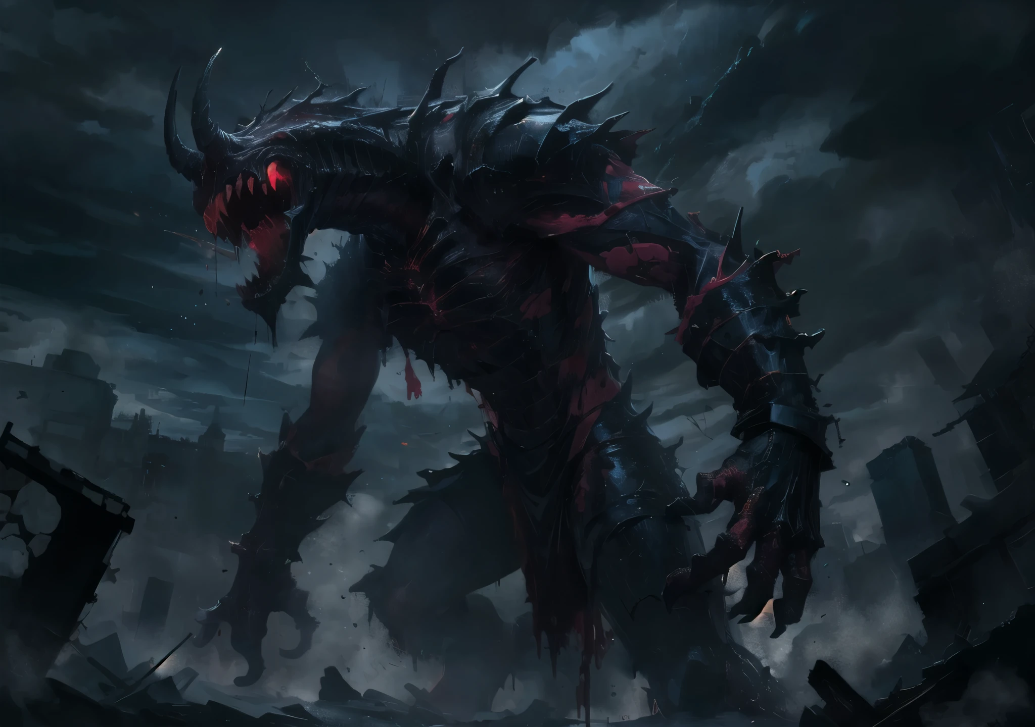 ((highest quality)), ((masterpiece)), (be familiar with), black,dark,horror,late night,monster