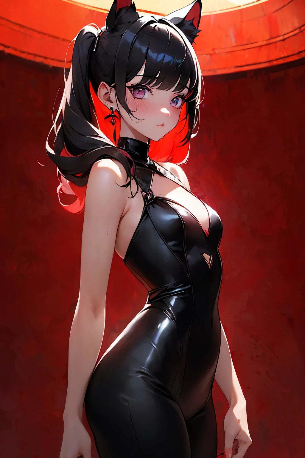 ,((long hair slightly wavy slightly past the shoulders, black bangs, small black pigtails on the sides, cute cat ears, beautiful thin red eyes,)),(obra maestra:1.2), Mejor calidad, (illustration:1.2),Enfoque ocular,(Resplandor magistralmente elaborado:1.3), (ultra detallado), hiper detalles, (delicado detallado), (Detalles intrincados), (cinematic light, Mejor calidad Backlights), clear line,Only women,(miedo,pesadilla,strain,suspenso,Asesinato), Only women, Cuerpo perfecto, (1 chica), (Cabello bioluminiscente brillante, brillantes ojos rojos brillantes), (together drenched in blood),(ropa translucida:1.1), ojos bien abiertos,together, (dynamic:1.2), ((constituir)), alto contraste, (Better lighting, un extremadamente delicado y hermoso), ((cinematic light)), vistoso,((Pintura al pastel con Photoshop:1.1)), horror, (cinematic masterpiece), feroz, poderoso, salpicaduras de sangre, absolutamente llamativo, ((salpicaduras de sangre coloridas en el fondo, dulux,)), ((caustic)), dynamic angle,hermoso brillo detallado, (cautivador),(Intricate and detailed cinematic background),aterrador, fondo adornado, detailed magic circle, esquivar color, desenfoque de movimiento ligero, salpicadura de sangre, luz negra arremolinada alrededor del personaje, profundidad de campo,black light particles,(vidrio roto),magic circle, grotesque scene, (holy war action scene, intrincado campo de batalla),(Matanza:1.1), Lluvia roja, (lloviendo sangre)