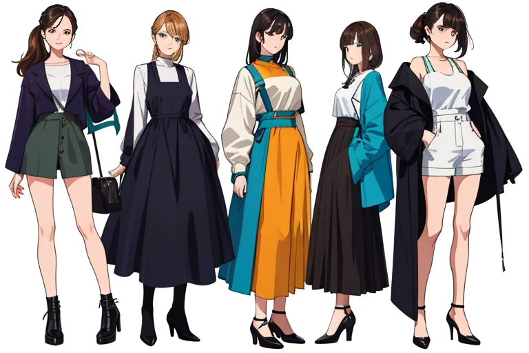 (((Best Quality))) , ((full body)), female, multiple views, white background, variety of hairstyles, variety of fashion styles, seductive pose, fashionable and trendy atmosphere, holding bag, holding iphone,
blue, orange, green, violet, brown, white,