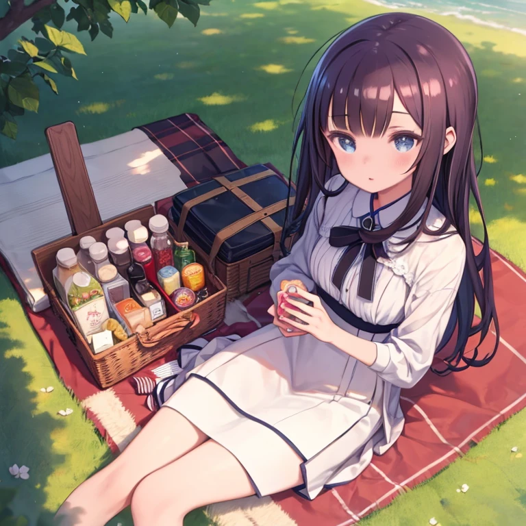 masterpiece, highest quality、Medium wide shot、1. A girl with beautiful eyes、Picnic
