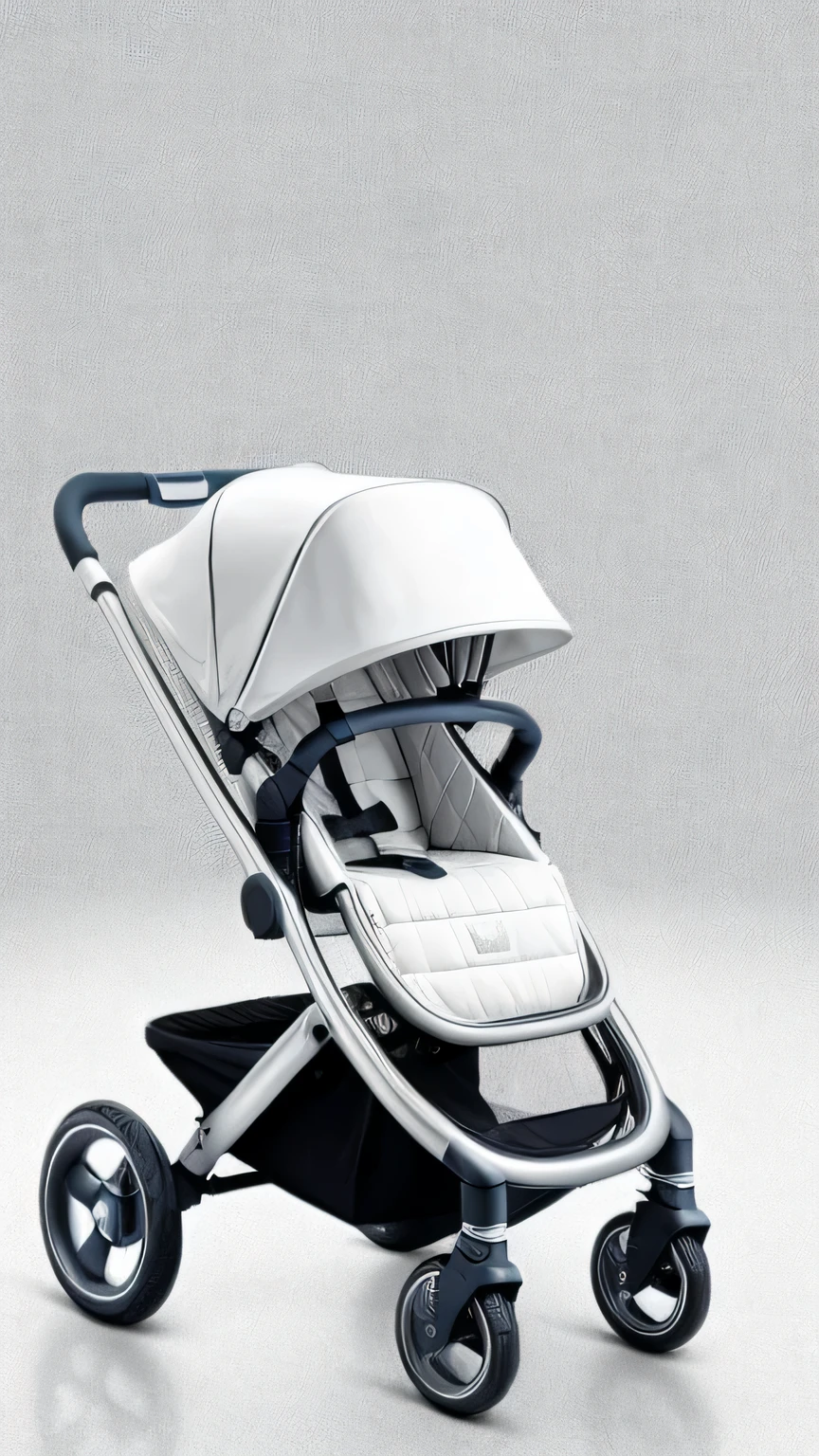 A high-end  stroller，Product photography effects，White background