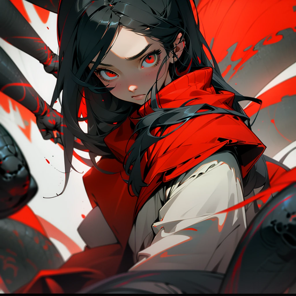 Young guy, Long black hair, red-eyes, red tattoos, Demonic armor, Rage, Masterpiece, hiquality