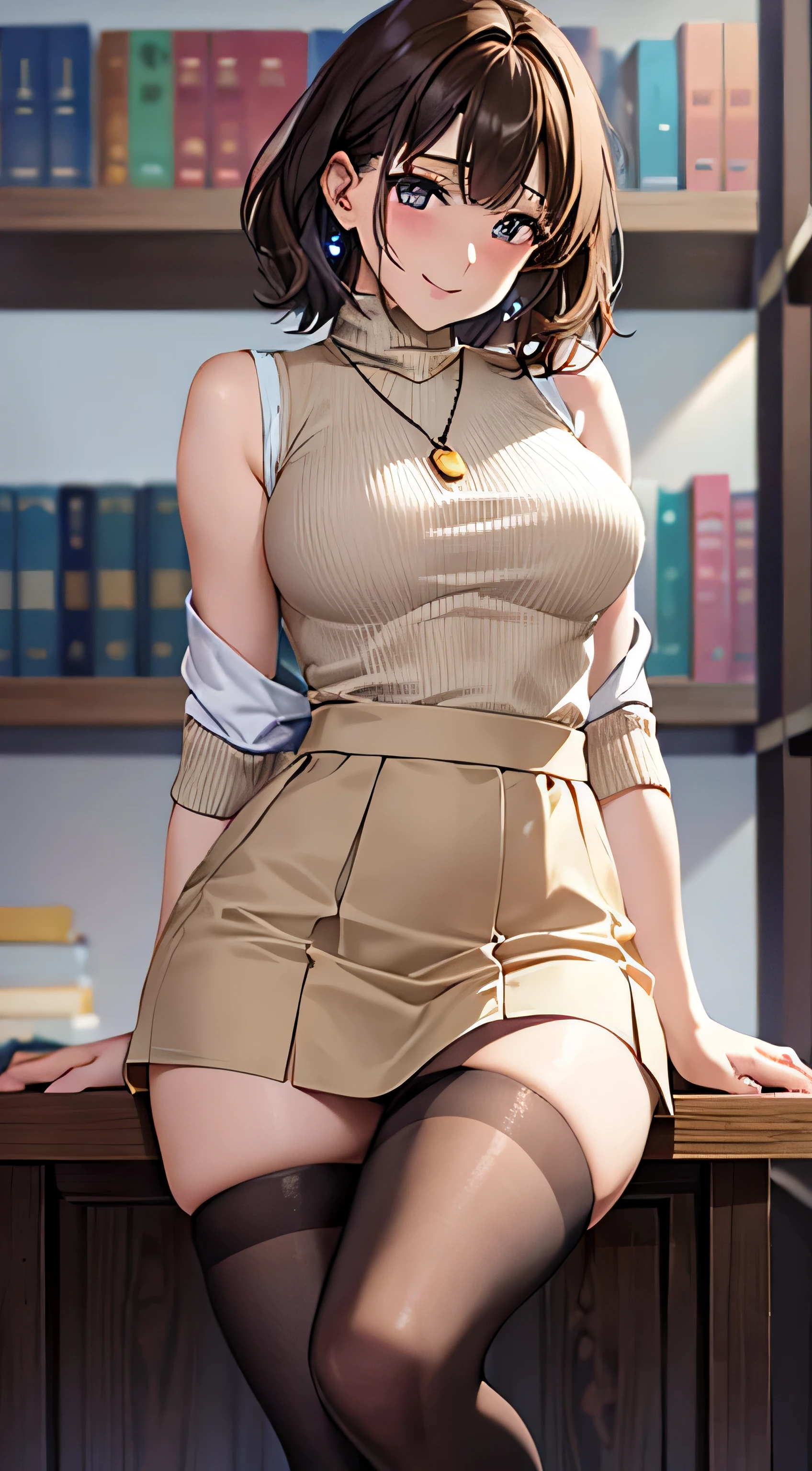 Hasselblad, standing (attractive stunning messy bun brunette:1.0) in (the art gallery), flirty, (((skirt lift)))