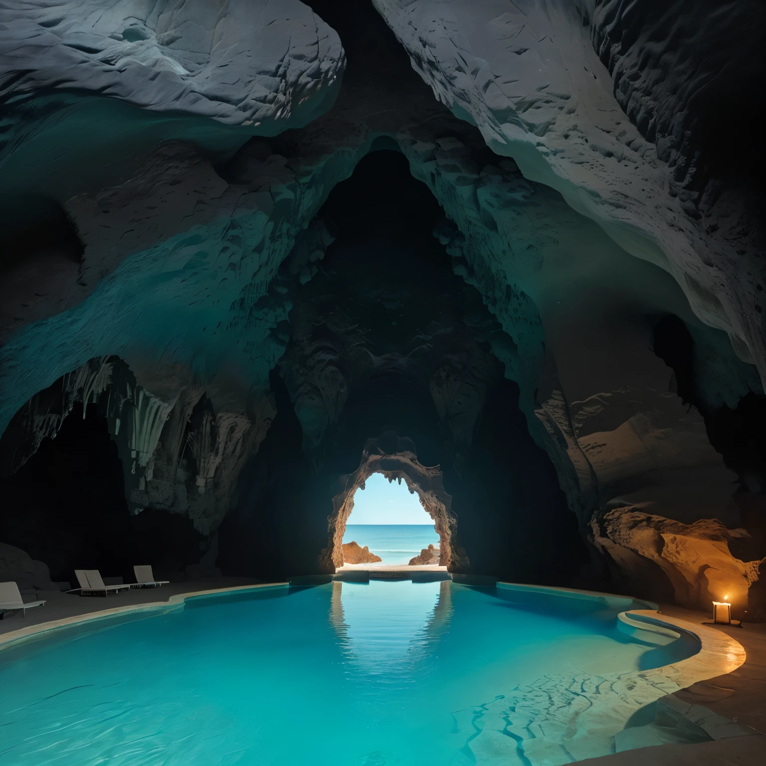 a massive chamber in a cave near the beach with a "pool" leading straight to the sea