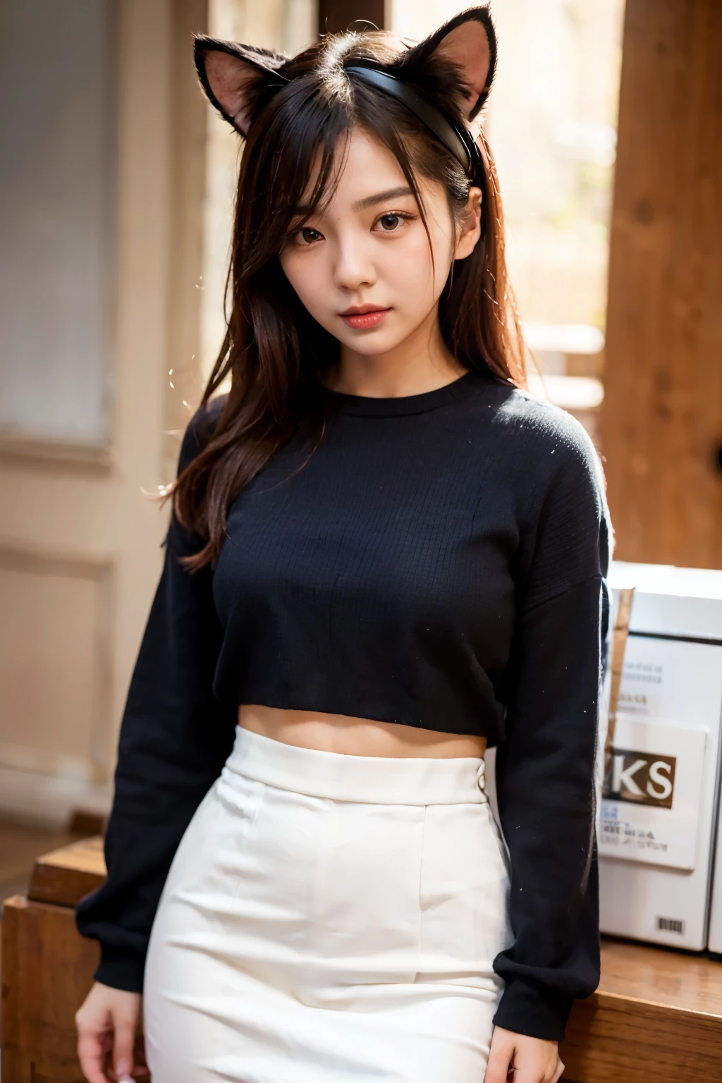 a close up of a woman wearing a cat ear outfit, korean girl, gorgeous young korean woman, korean women's fashion model, hwang se - on, jaeyeon nam, wearing casual clothes, cute korean actress, beautiful young korean woman, heonhwa choe, beautiful south korean woman, lalisa manobal, lee ji - eun, lee ji-eun