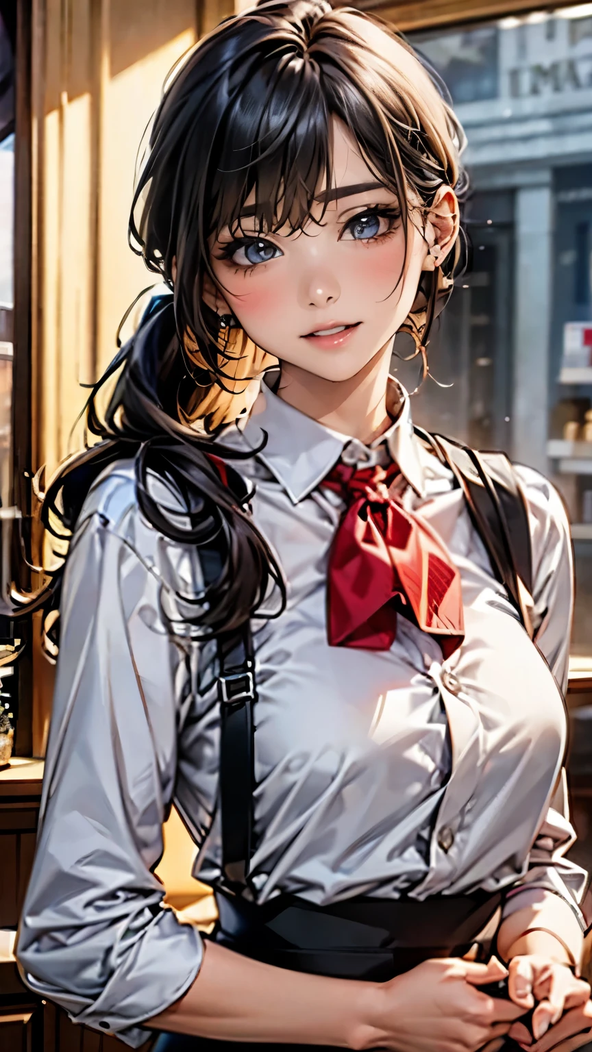 highest quality、masterpiece、8K、realistic、ultra high resolution、very delicate and beautiful、HDR、cinematic lighting、dramatic angle、mature woman、contraposto、((Shop clerk:1.6、uniform))、Friendliness、smile、Smart Hairstyles、Neat makeup、Service Spirit、Product knowledge、Kindness、polite language、quick response、Tidying up the store、sense of cleanliness、Responsibility、Customer Service、Softness、Teamwork