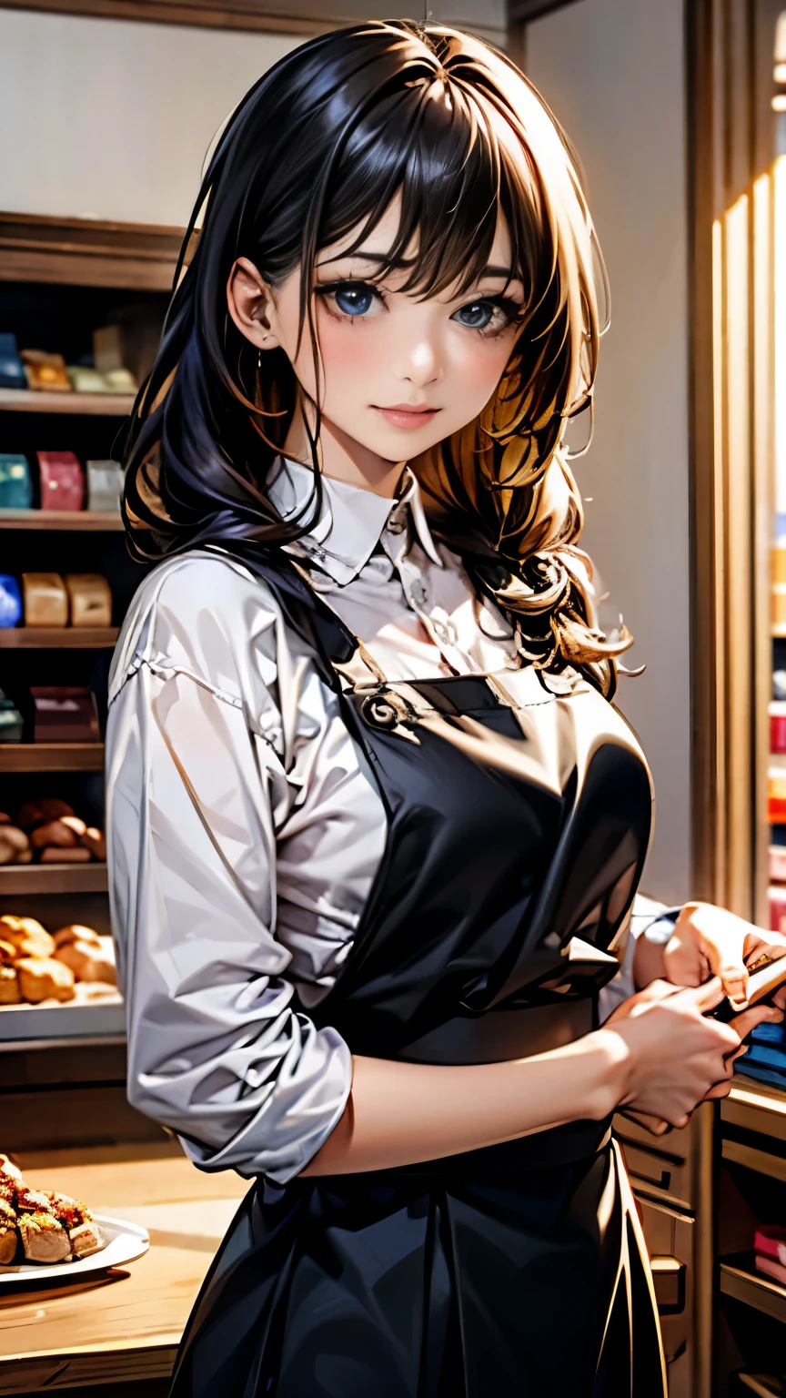 highest quality、masterpiece、8K、realistic、ultra high resolution、very delicate and beautiful、HDR、cinematic lighting、dramatic angle、mature woman、contraposto、((Shop clerk:1.6、uniform))、Friendliness、smile、Smart Hairstyles、Neat makeup、Service Spirit、Product knowledge、Kindness、polite language、quick response、Tidying up the store、sense of cleanliness、Responsibility、Customer Service、Softness、Teamwork