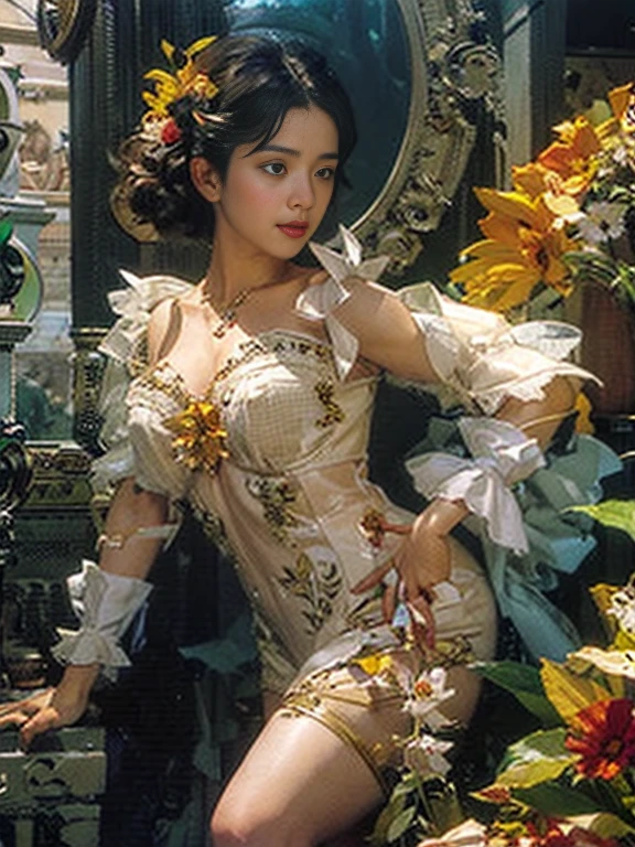 Prompt:
the image of a female girl laying in dust, in the style of organic sculpting, naturalistic ocean waves, intricate embellishments, light beige and beige, detailed miniatures, flowing fabrics --ar 85:128 --s 50 --v 6.0