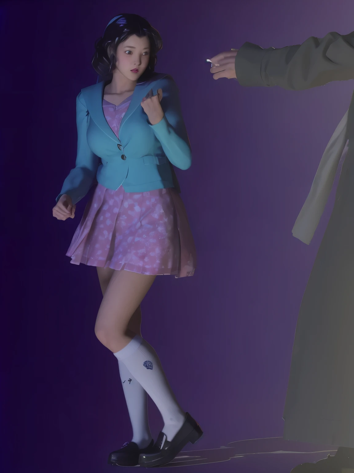 (8K, highest quality, masterpiece:1.2), (realistic, photo-realistic:1.37), Super detailed,highest quality, ultra high resolution, professional lighting, photon mapping, radio city, Physically based rendering, cinematic lighting, midnight road,Depth of written boundary, sharp focus, light, good composition,(beautiful thighs) 1 girl,alone,(whole body), ((high school girl sailor suit、navy knee socks)),fine and beautiful eyes, temporarily stop, tight waist,Japanese high school girl, black hair,messy hair,long hair fluttering in the wind,(Ulzzang-6500:1.2) mix 4,