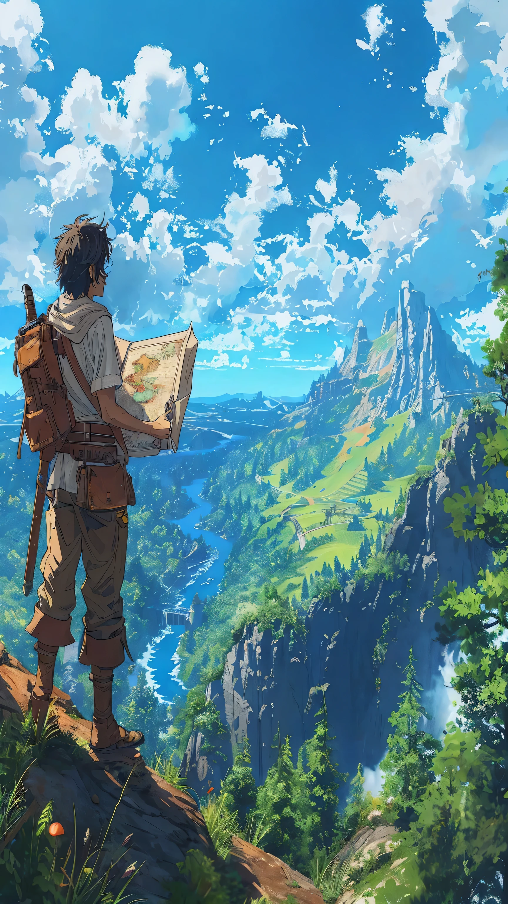 anime, the legend of zeo, the legend of zeo, the legend of zeo, zeo, the legend of zeo, zeo,, makoto shinkai cyril rolando, makoto shinkai!, a wanderer on a mountain, makoto shinkai art style, makoto shinkai!!, amazing wallpaper, anime landscape