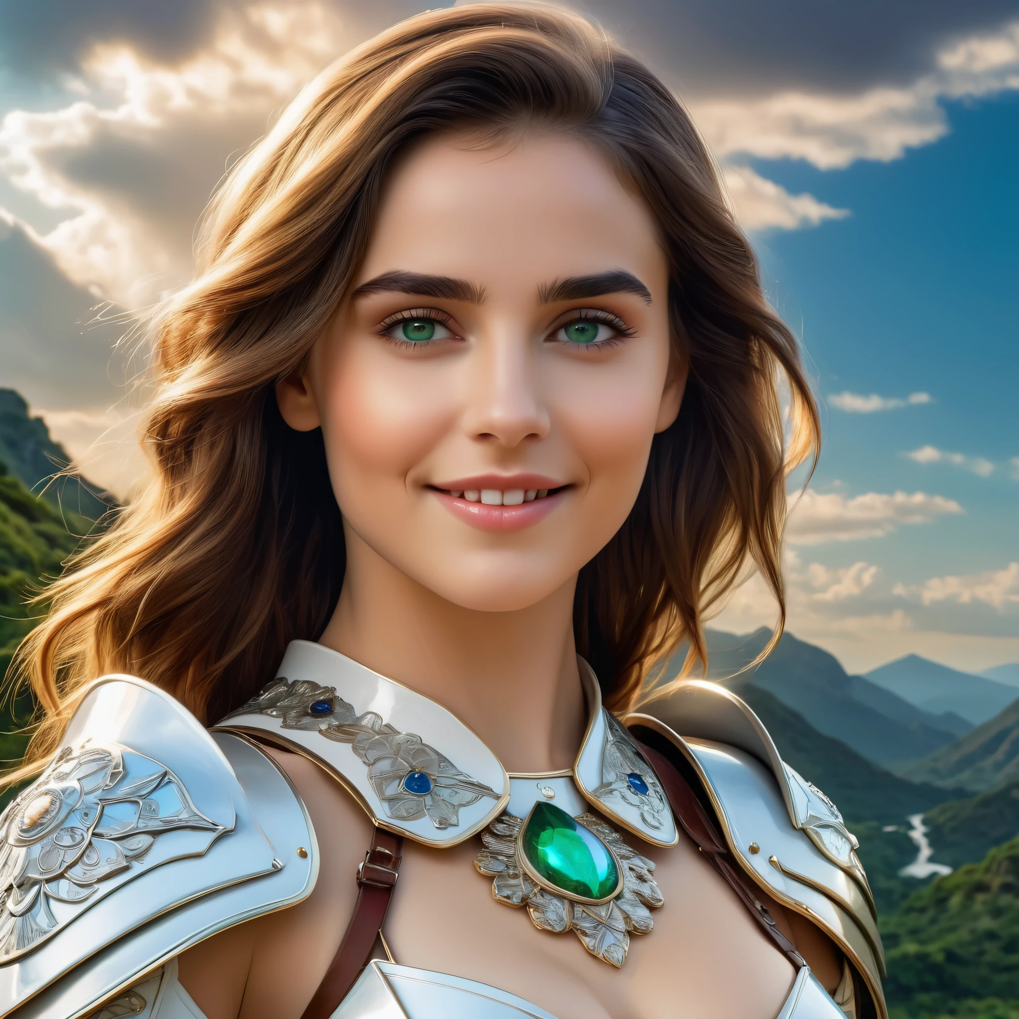 (best quality,4k,8k,highres,masterpiece:1.2),ultra-detailed,(realistic,photorealistic,photo-realistic:1.37),Official art, (1 beautiful age Italian girl:1.1), (wearing detailed white armor with beautiful fractal or marble design:1.3), (seductive smile:1.1), (captivating smile1.2), ((High quality)), ((Detailed)), ((Fantasy)), Blue Plasma Brain, Green Plasma Body, Vulgarity, beutiful breast, obscenity, (Lewd smile:1.2), coarse, Obscene, mean, (raunchy:1.2), (Immoral:1.2), Lachish, (small breasts with beautiful raised areolas:1.3), (Cameltoe), (Expression of ecstasy:1.2), (Incredibly beautiful nature background:1.6), (18 years old:1.5), (Sexy and glamorous:1.1), (A coquettish expression:1.1), (seductively smiling:1.1), (Full body), (erotic posing:1.5), (showing her armpit:1.4), Beautiful seductive face, Portrait, (Thick eyebrows:1.1), (detailed large iridescent eyes:1.2), Beautiful eyes with fine symmetry, Intimate face, (ultra detailed skin texture:1.1), pale skin, Perfect Anatomy, (Beautiful toned body:1.1), Hair Bow, (Moist skin:1.2), no makeup, dark circles, Focus Face, good-looking, (Emilia Clark:0.6) (Emma watson:0.3),(Jennifer Connelly:0.4), (sensual face:1.3), Elegant face, Dolce, (Around her neck is a simple necklace of exquisite workmanship), (Bioluminescence with brilliant brilliance:1.3), (Luminous magic circle:1.2), Shining majestic cloud masses and sky, lightning bolt, Epic Realistic, (Greg Rutkowski:0.2), (teal and orange:0.4), (Art Station:1.5), Cinematic, (nfsw:1.3), Hyper Detailed, natural Lighting, (Intricate details:1.1),