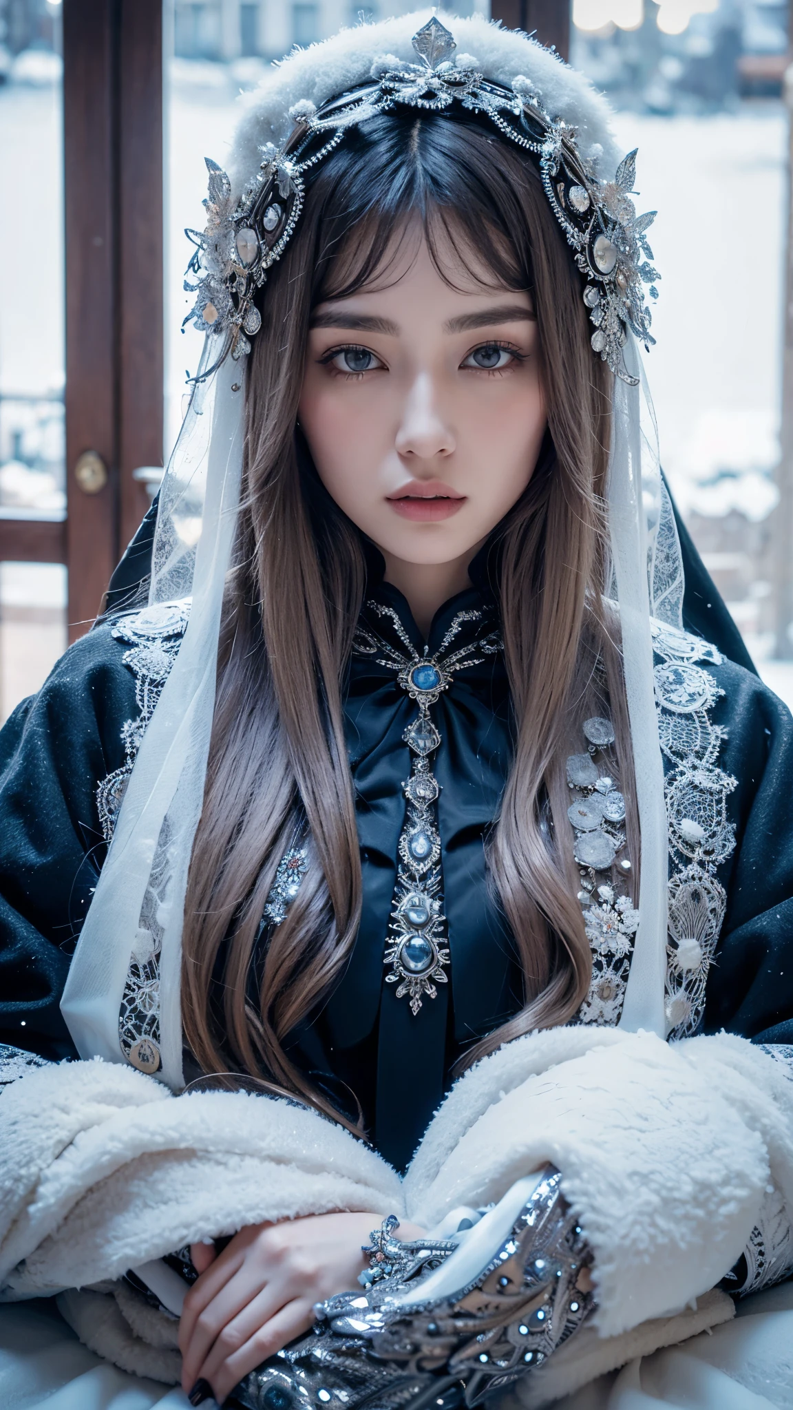  Eleanor Vere Boyle and Andreas Untersberger, Hantu Ulat Sutera adaptive and winter atmosphere, scattered, exquisite details, Paris City, Cloud, 1 girl, (central composition, symmetry: 0.1)