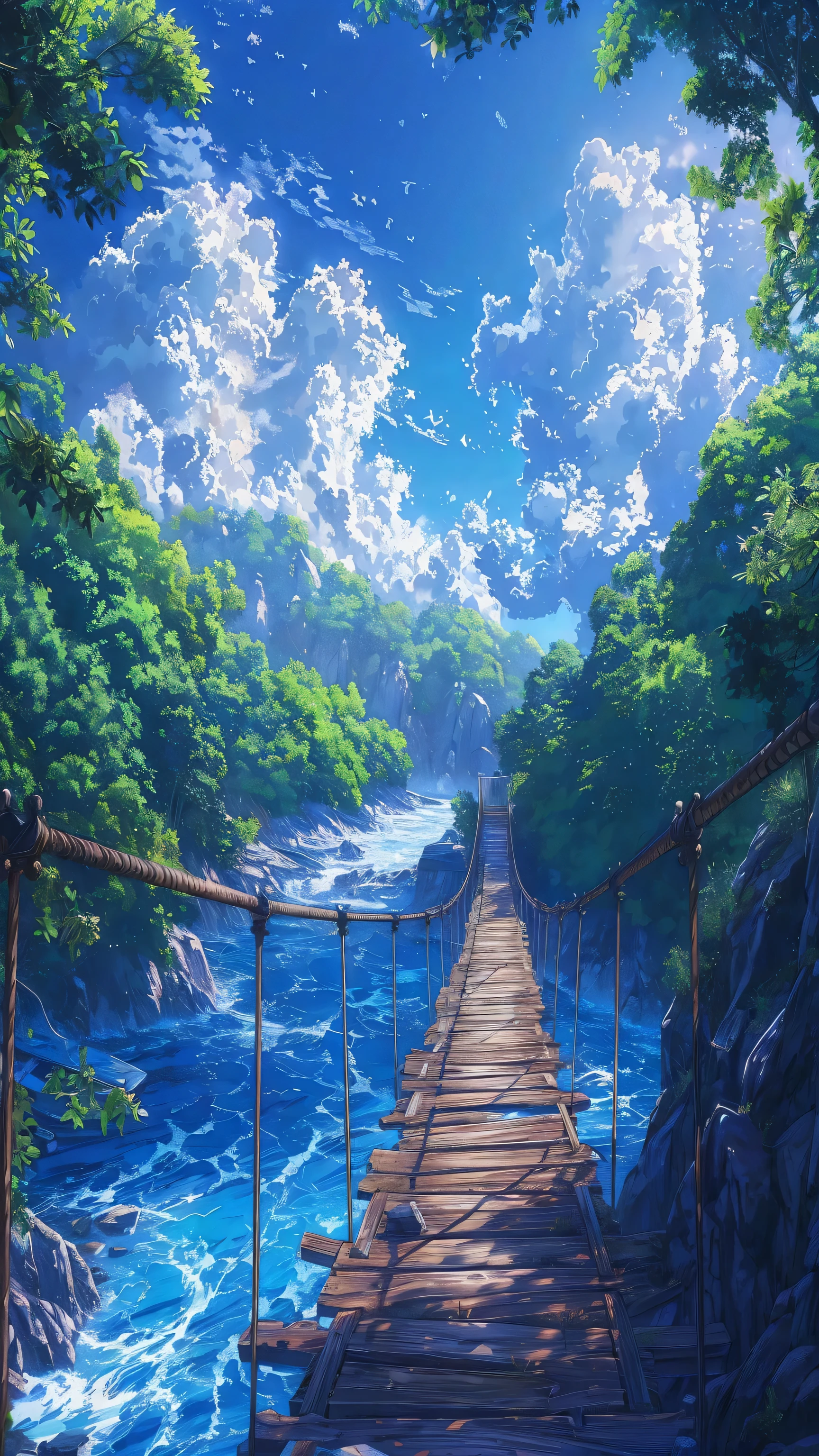 anime scenery of a bridge over a river with a sky background, beautiful anime scenery, anime landscape wallpaper, anime scenery, anime nature, anime nature wallpap, anime landscape, anime background art, anime background, anime beautiful peace scene, beautiful anime scene, wallpaper anime blue water, anime countryside landscape, detailed scenery —width 672, scenery artwork