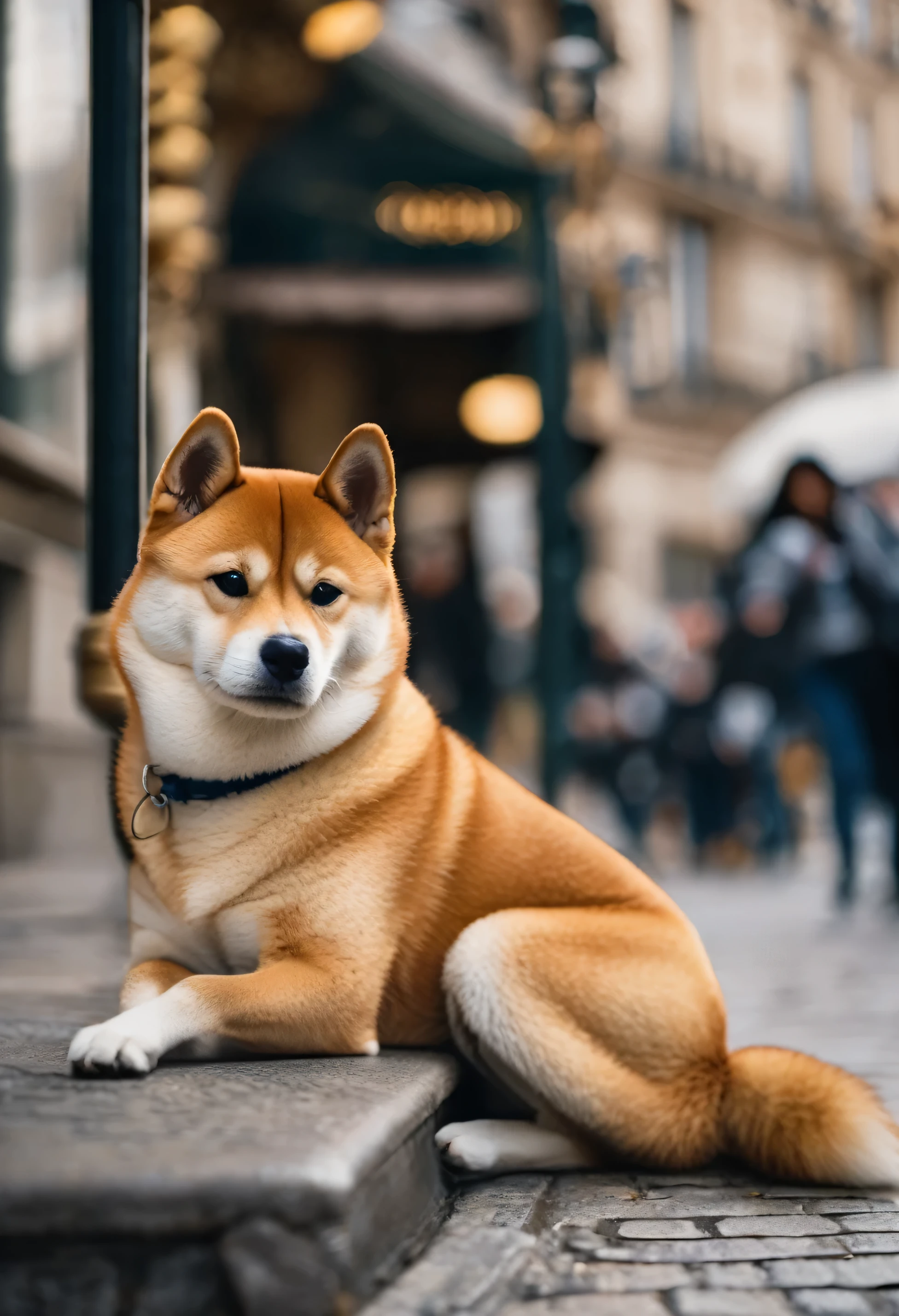 An ultra detailed photo of shiba inu in paris, ultra sharp focus, award winning photo, perfect contrast, high sharpness, ultra detailed photography