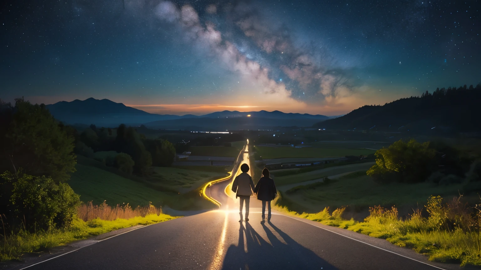 prompt:

[Scene 1]lyrics「I&#39;m sure the distant stars are connected」Fit in、Stars filling the night sky々will be drawn。The stars are connected、A warm view spreads。

[Scene 2]lyrics「Let&#39;s overcome this darkness together」Fit in、ふたりが肩を寄せ合っているシーンwill be drawn。They help each other to overcome difficulties。

[Scene 3]lyrics「Let&#39;s walk the path that leads to the future we dreamed of」Fit in、ふたりが共に歩むシーンwill be drawn。Their faces are full of hope、I&#39;m enjoying walking the path to the future.。

[Scene 4]lyrics「There is still a future、The future is so close」Fit in、明るく暖かな未来の景色will be drawn。They believe in each other、I feel that the future will be brighter if we walk together.。

[Scene 5]lyrics「Success is guaranteed、At dawn、Spring is coming」Fit in、朝日が昇るシーンwill be drawn。The bright light symbolizes the coming of the future.、It conveys a message of hope and success.。