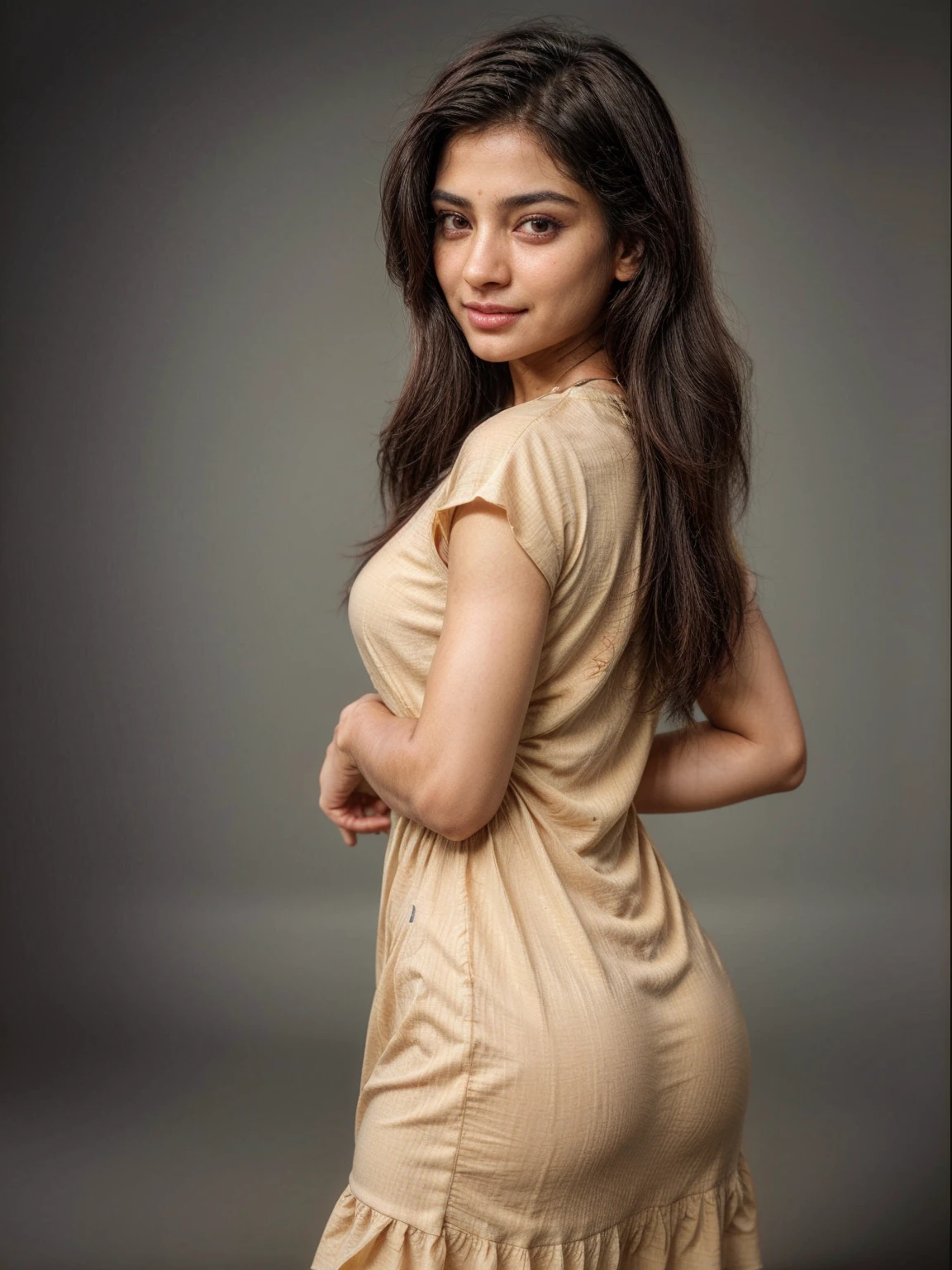 south asian facial features. girl. Should look very beautiful. pretty. Highly detailed and hyper realistic. The skin texture should be highly detailed and extremely accurate. thick black hair and brown eyes. Face must be accurate. Highly detailed face and facial features. Extremely accurate representation of face and facial features. Face should be highly detailed and hyper realistic. Every thing from the body should be extremely perfect and realistic. hyper realistic. Skin texture is natural and realistic. Face is realistic and extremely detailed. Eyes are detailed and accurate. Highly accurate. eyes should be realistic and accurate. hyper detailed. perfect details. realistic proportions. hyper realistic skin texture. smiling. black eyes. eyes are black.