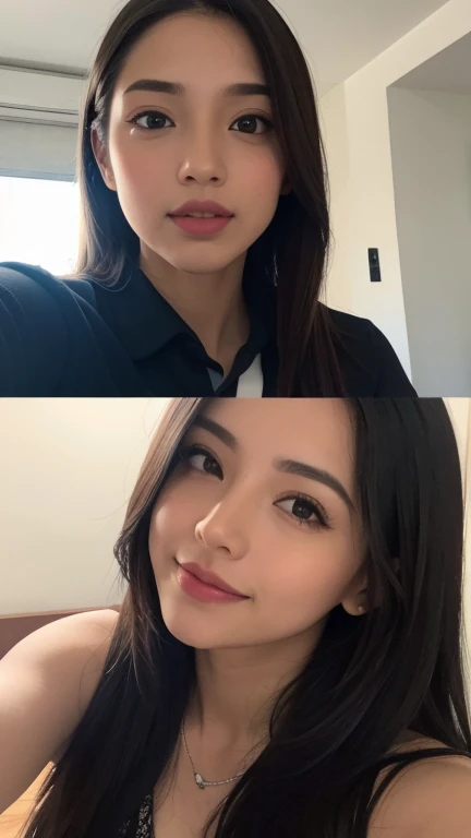 (alta calidad, high resolution, Detalles finos, actual), ((((A seductive expression)))), ((((Hazte un selfie a dos manos)))), depender de, bending forwards, ((((kiss Me)))), ((((kiss Me)))), ((((kiss Me)))), ((((kiss Me)))), ((((kiss Me)))), alone, miss, ((trabajadora de oficina)), ojos brillantes, (ojos exquisitos), ojos en forma de corazon, rubor, poca profundidad de campo