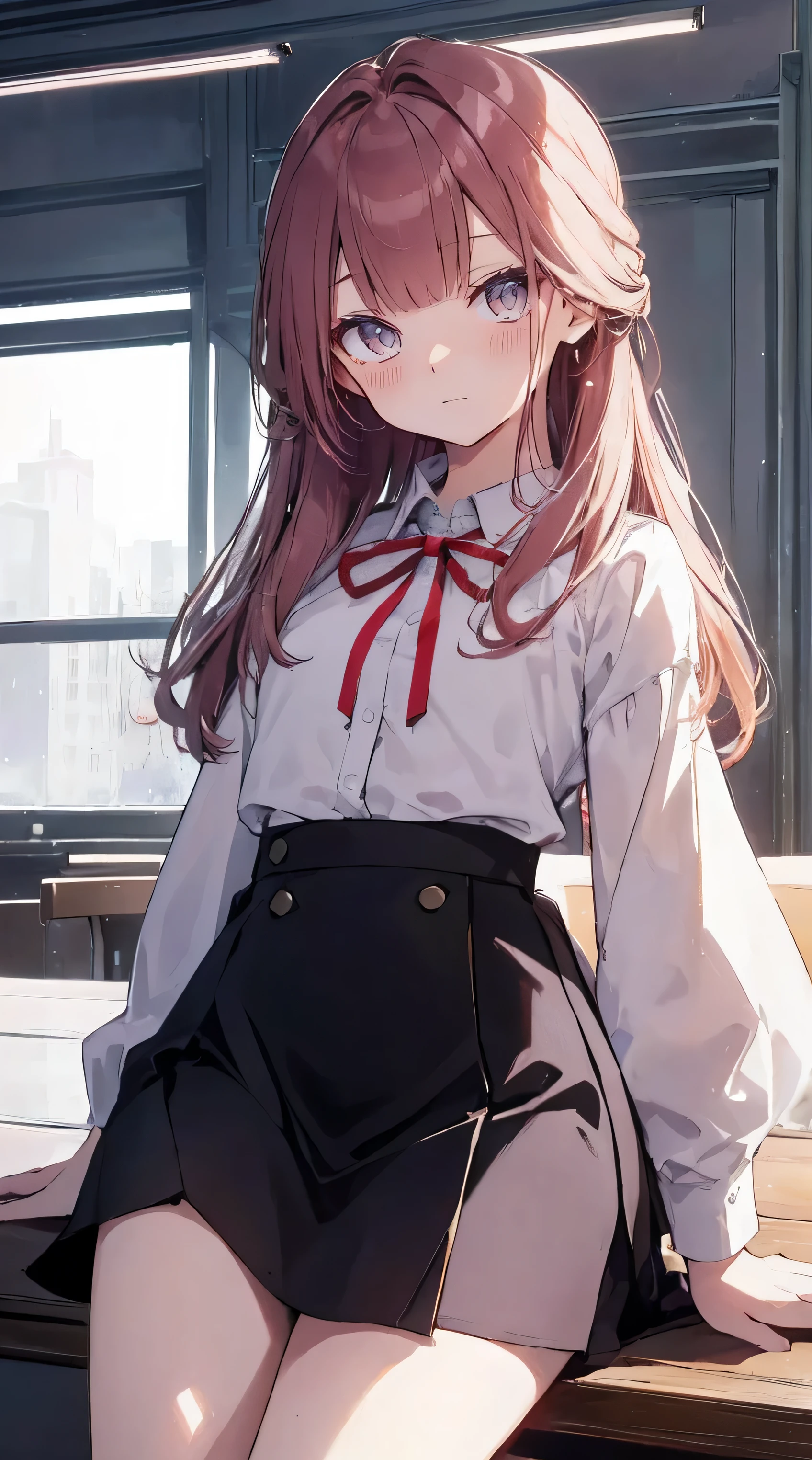 master piece、Highest image quality、highest quality、 ((panic))、glossy hair quality、small face、sitting、Super detailed and beautiful bright eyes、Super detailed clear and beautiful face、(cute illustration:1.2), High-resolution, ultra-detailed, best quality, embarrassed、(Skirt gaps)、(cute underwear)、physical education sitting