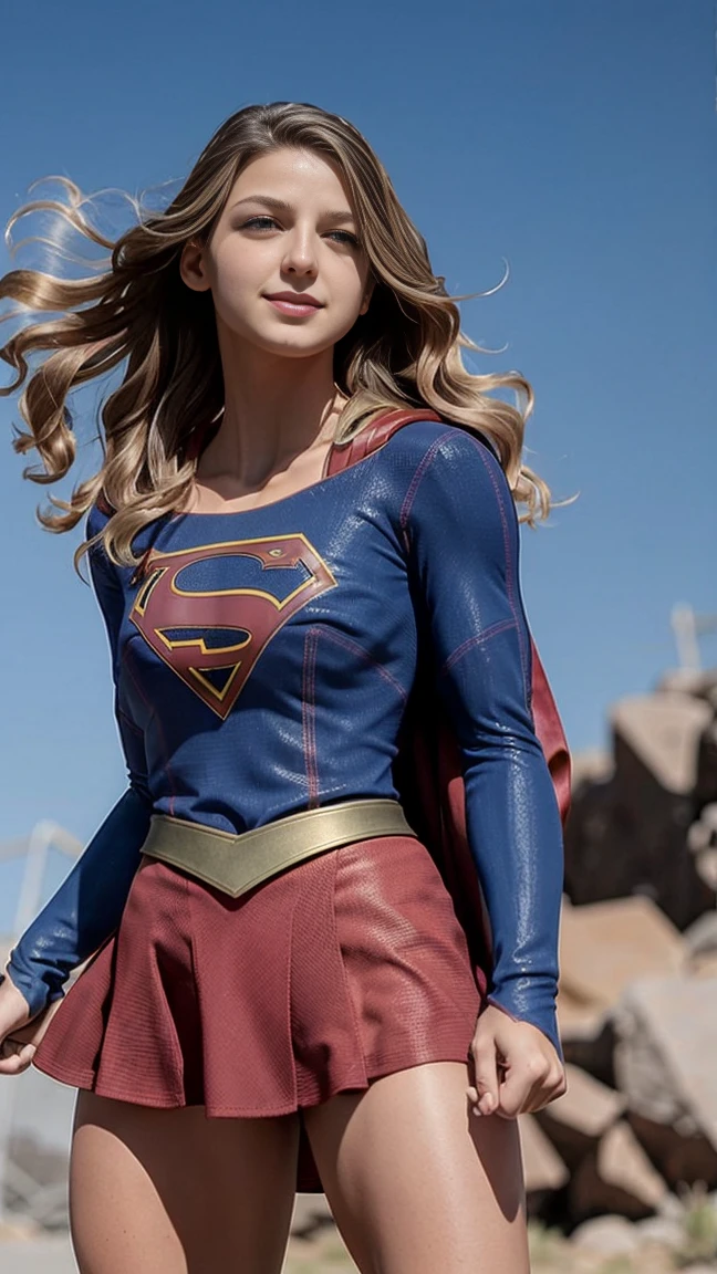 (best quality, height, bright colors:1.2), Very detailed,
Supergirl, Skimpy outfit, Show midriff, sexy, Detailed facial features,
Beautifully detailed eyes, Beautifully detailed lips, Long eyelashes,
Expressing confidence, bright colors, Lively background, fly in the sky,
dynamic gesture, Healthy body, flowing blonde hair, Powerful gesture,
bright sunlight, Stunning shadow, Comic book style, No bottom., No pants, No skirt