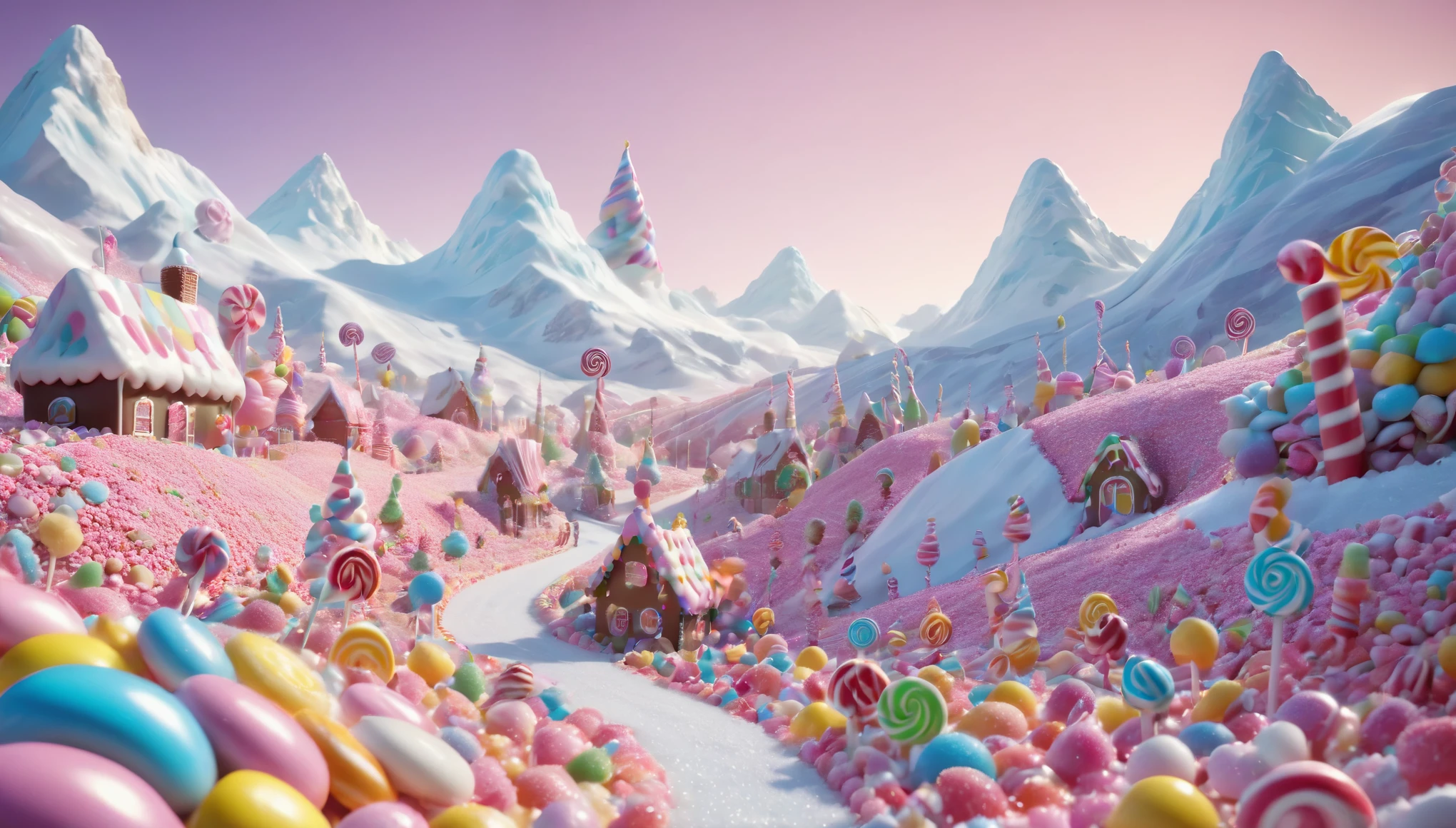 (best quality,4k,8k,highres,masterpiece:1.2), a tiny candyland filled with assortments,  perfect illustration, semi-realism, dynamic pose, ample headroom