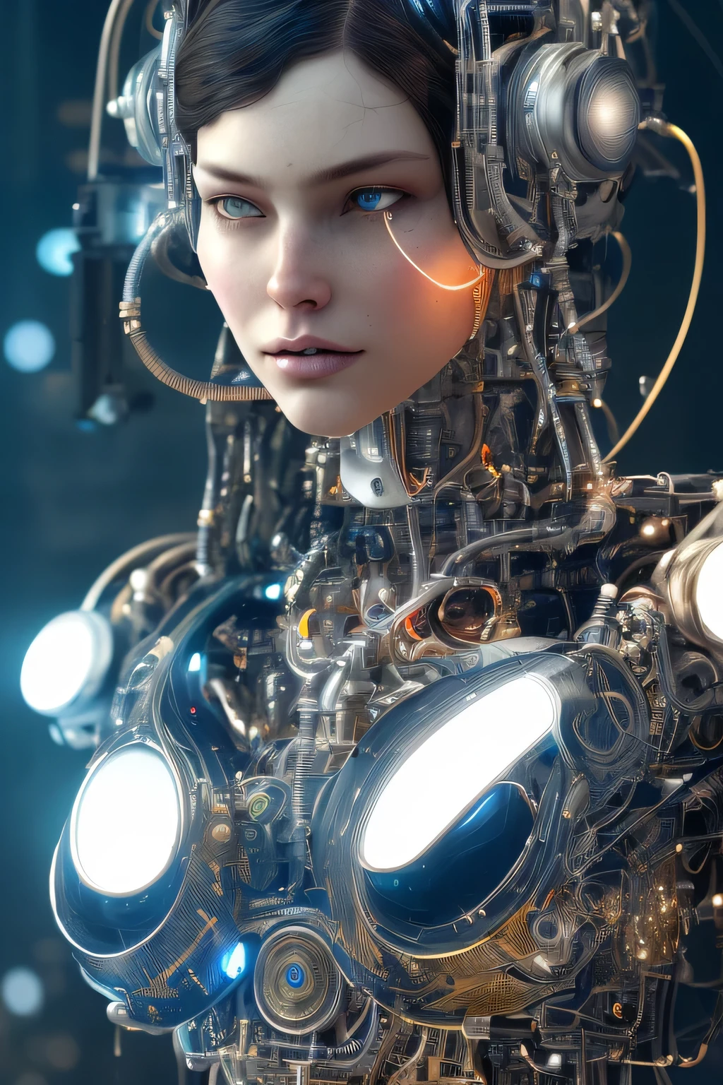 full body cyborg| full-length portrait| detailed face| asymmetric| steampunk| cyberpunk| cyborg| intricate detailed| to scale| hyperrealistic| cinematic lighting| digital art| concept art| mdjrny-v4 style