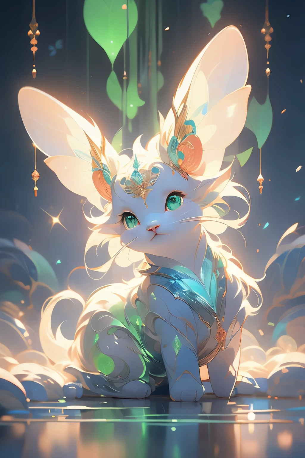 a delicate mythological creature in a forst clearing its skin like silk with a delicate pattern of spots and stripes that seemed to shimmer in the night, 8K, colorful lighting, vivid, ultra details, surreal photography ,blue,red,green,blue