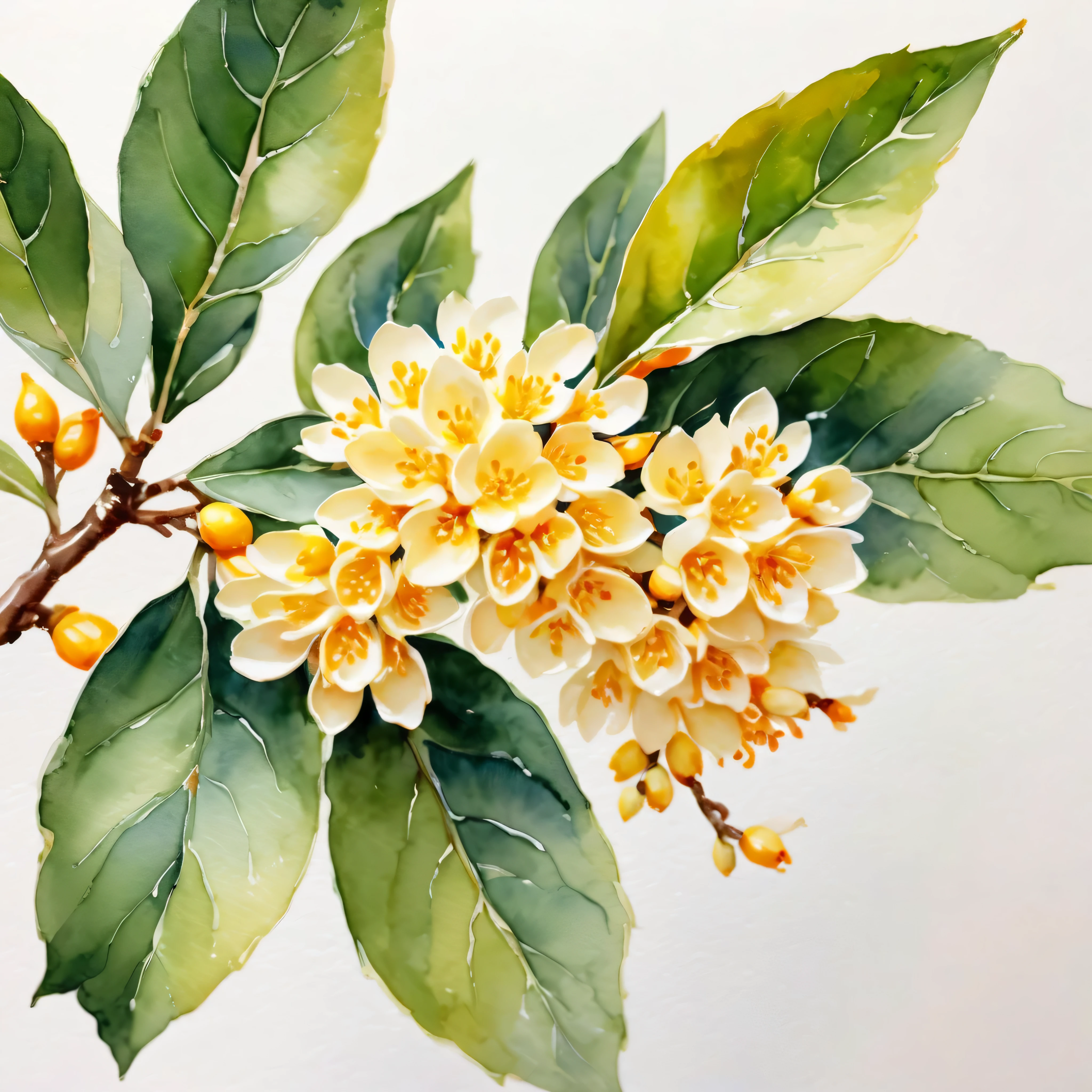 Osmanthus buds,Osmanthus buds close-up,fine,watercolor,Fresh and clean