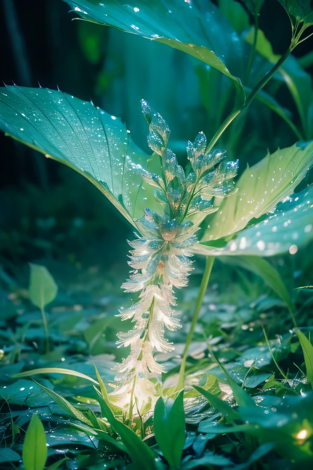 A sharp focus photo of a giant detailed bioluminescence Wisteria, up close, (extremely detailed:1.3), Fantasy, octane render, zbrush. Character design, photorealistic, unreal engine, hyper-detailed, concept art, trending on art station. ((best quality)), ((masterpiece)), ((realistic)), (detailed), dark forest, (fantasy forest background illustration:1.1), style-swampmagic, style-nebmagic 