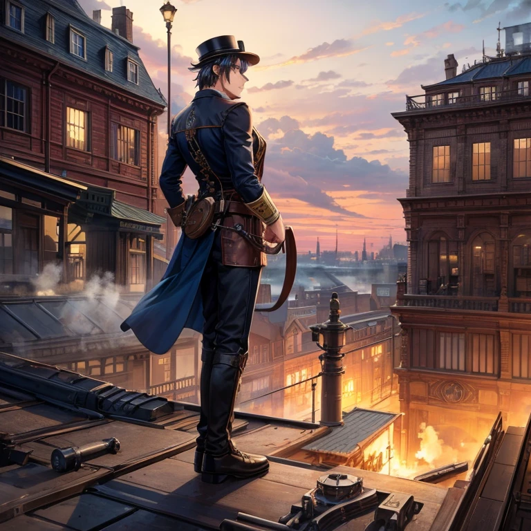 steam locomotive、On the roof、Beauty、Man standing on the roof of a locomotive、steampunk