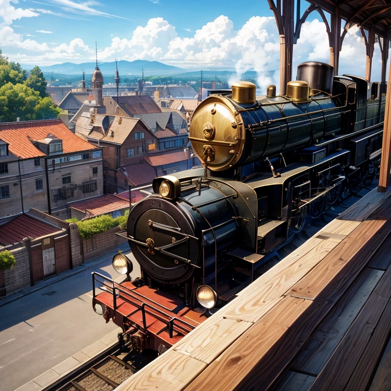 steam locomotive、On the roof、Beauty、機関車の屋上に立つBeauty、steampunk