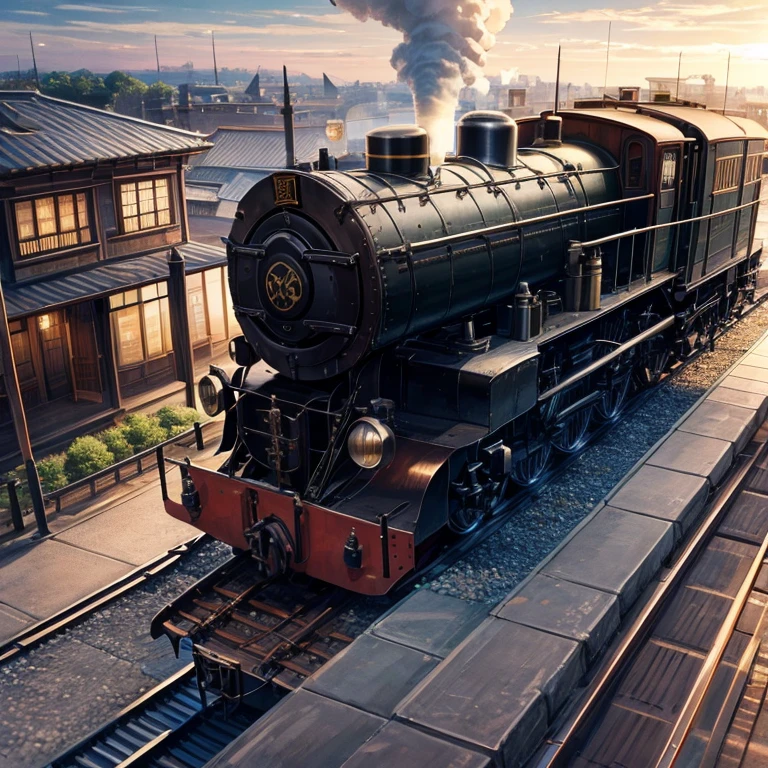 steam locomotive、On the roof、Beauty、機関車の屋上に立つBeauty、steampunk