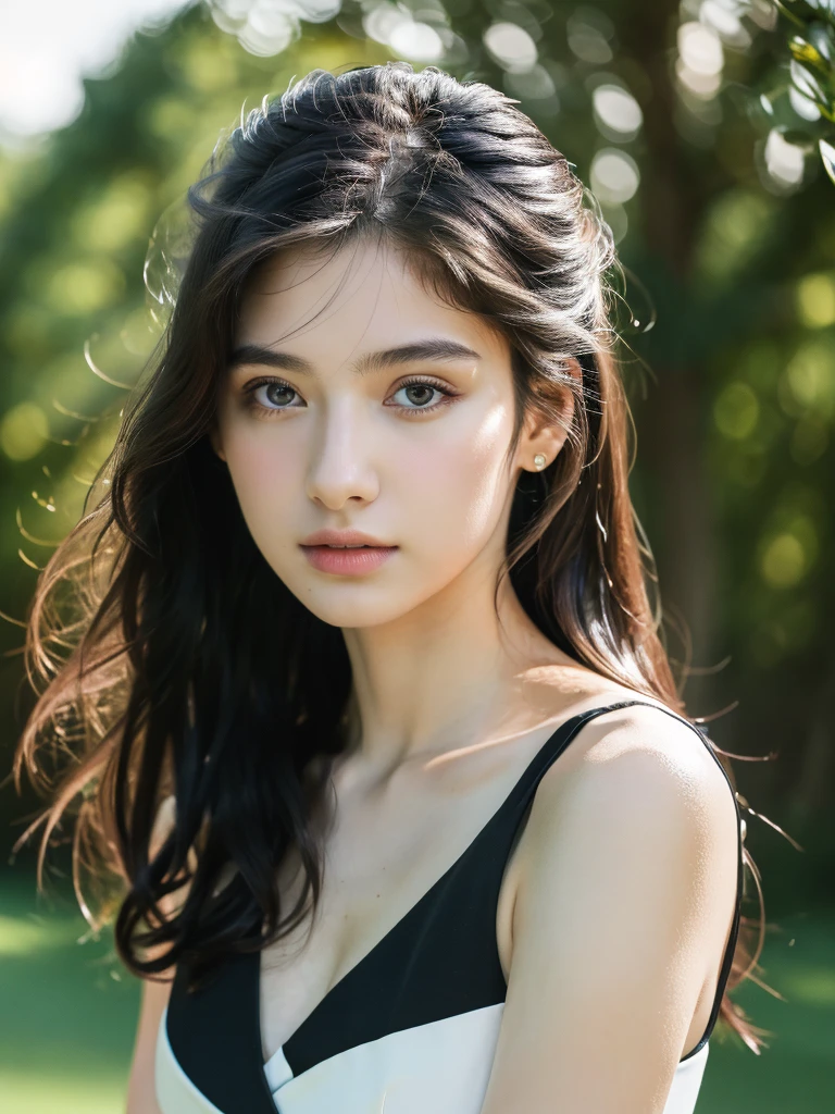 ( masterpiece, top quality, best quality,8k,17 years old girl,ultra detailed,raw photo:1.5),(photorealistic:1.4), (long black hair:1.5), (cinematic lighting), PerfectNwsjMajic, , Surrealism, UHD, ccurate, Super detail, textured skin, High detail, Best quality, dynamic angle, (high nose,White skin),[Beautiful eyes],[flat chest:large breasts:0.5],(1girl),(good anatomy:0.5)),(outside:1.5),(dress),slim body