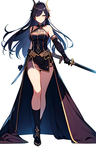 adult female, sword, holding sword, gloves, white background, full body, solo,, fantasy cloth, stand posture, looking at viewer,
