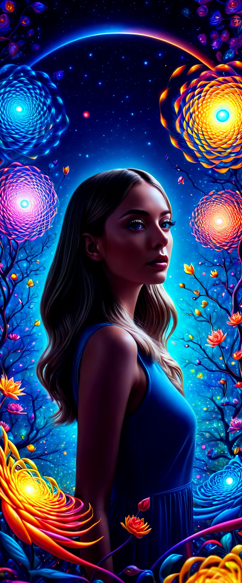 Brandon Woelfel と Alex Grey (1.07) A thought-provoking optical illusion art piece created by、Rendered in digital painting with cinematic lighting setup、It showcases highly detailed and intricate dream-like elements.。Boasting strong focus and dramatic lighting、Every detail is brought out in the best quality and ultra-fine way、The result is a masterpiece in 8K resolution that evokes the surreal beauty of the depicted scenes.。